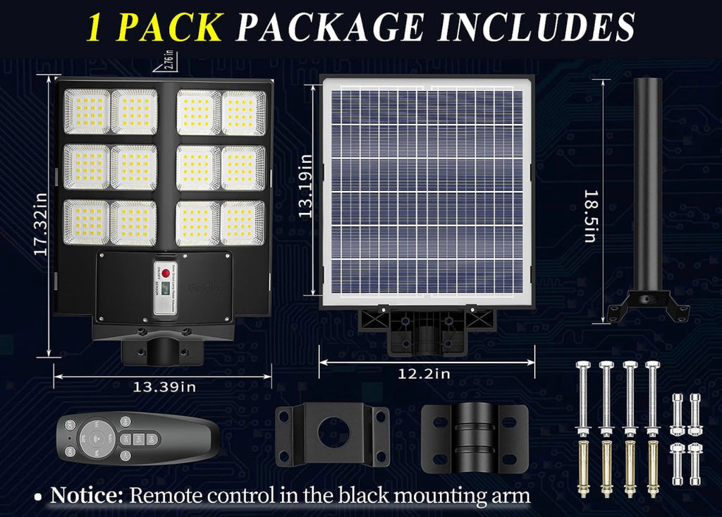 2600W Commercial Solar Street Light , 60000LM Parking Lot Light Commercial Dusk to Dawn With Remote