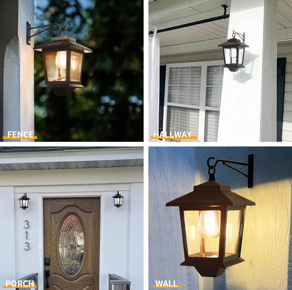 2 Pack SmartYard Solar Wall Hanging Lanterns with Replaceable Bulb, 4 Solar Panels,Anti-Rust