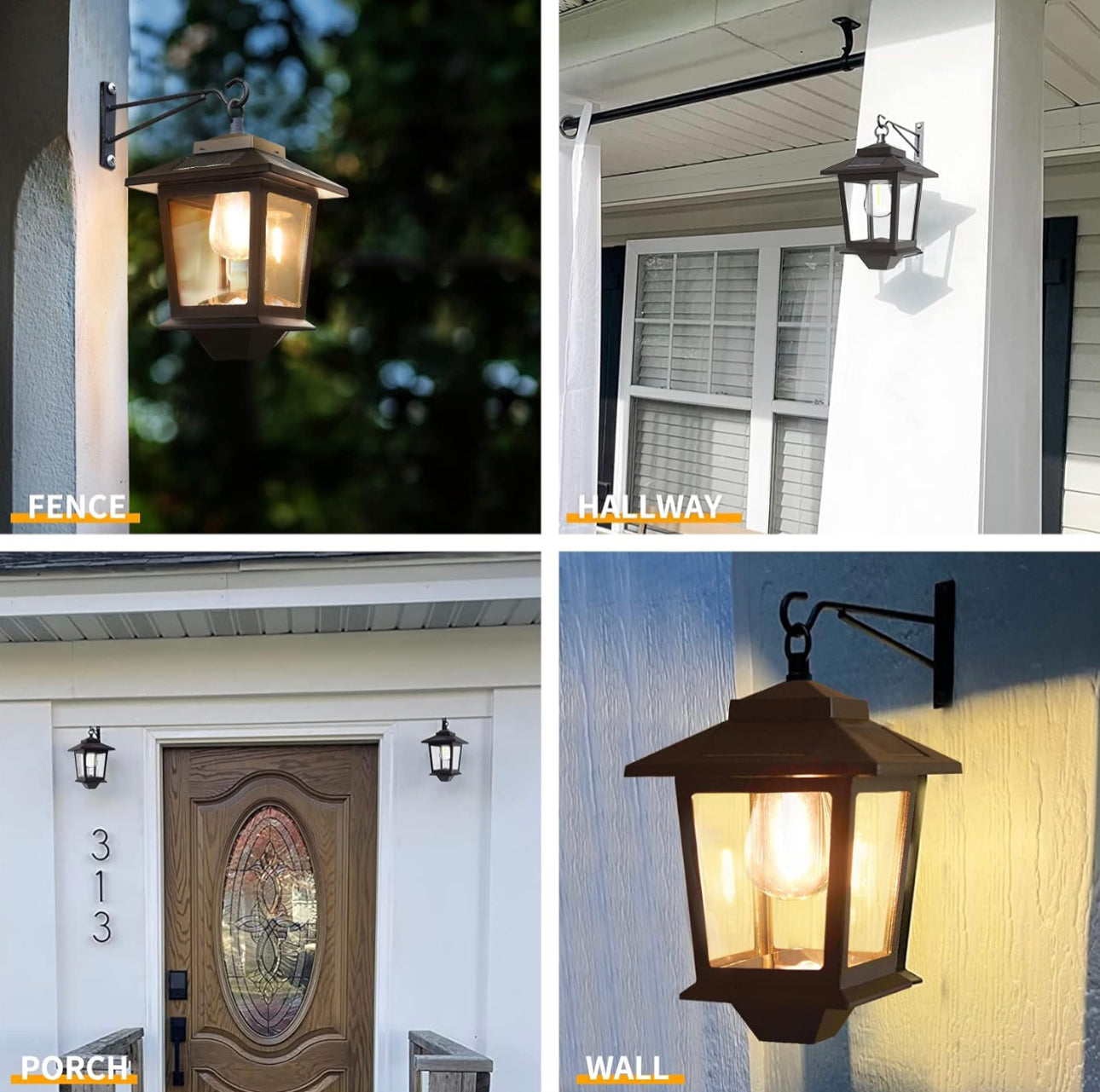 2 Pack SmartYard Solar Wall Hanging Lanterns with Replaceable Bulb, 4 Solar Panels,Anti-Rust