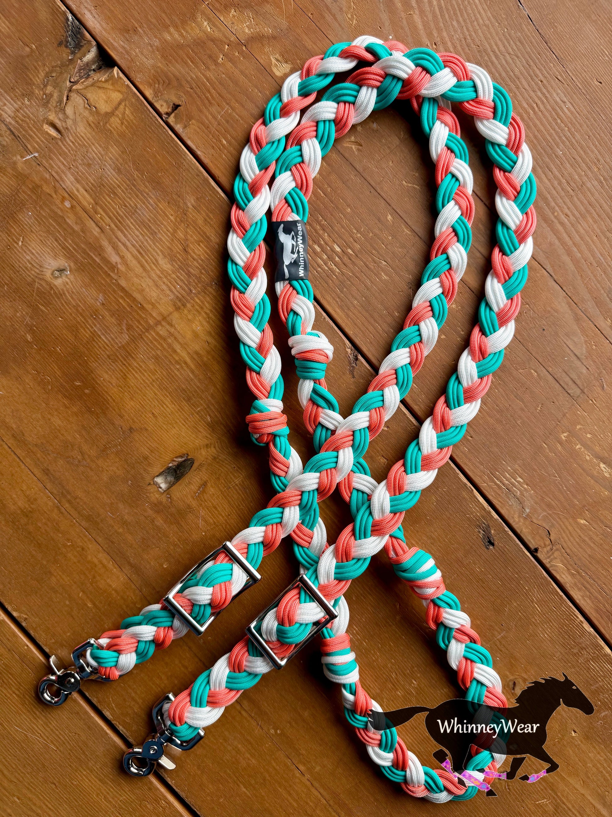 8ft Coral & Aqua Braided Reins