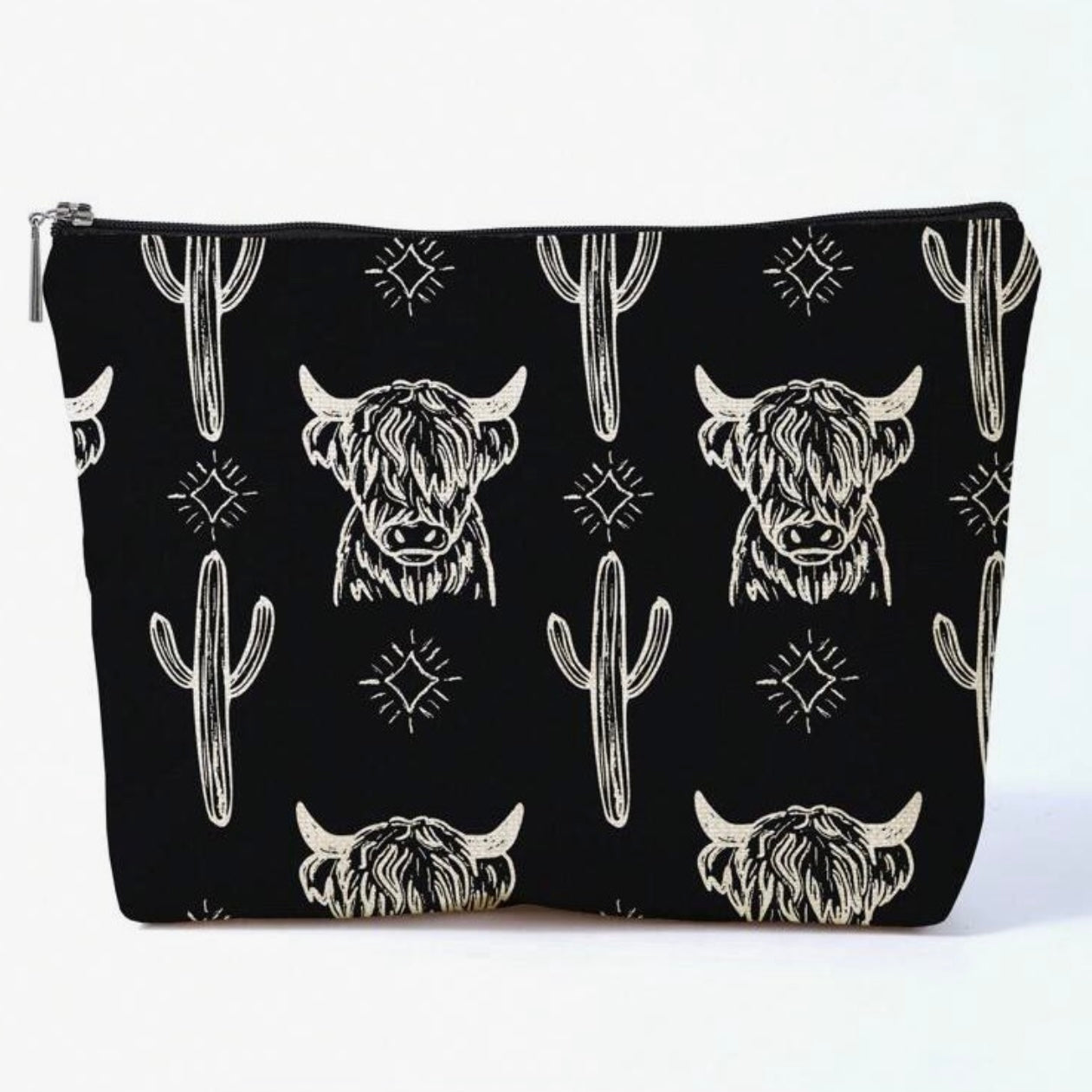 Long horn cow western make- up bag