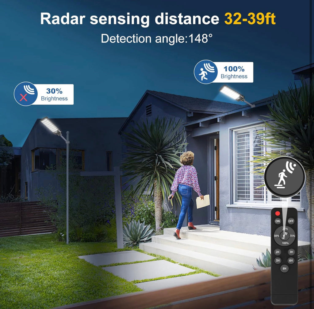 2200W Solar Street Light Parking Lot Lights, 6500K Solar Led Outdoor Lights, Solar Lights Outdoor Waterproof, Dusk to Dawn
