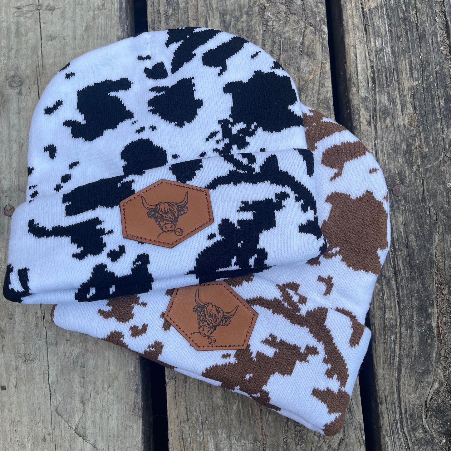 Cow print hats