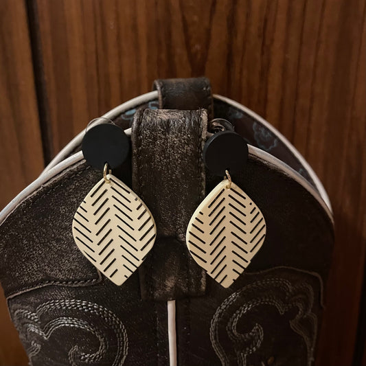 Black/white Leaf drop earrings