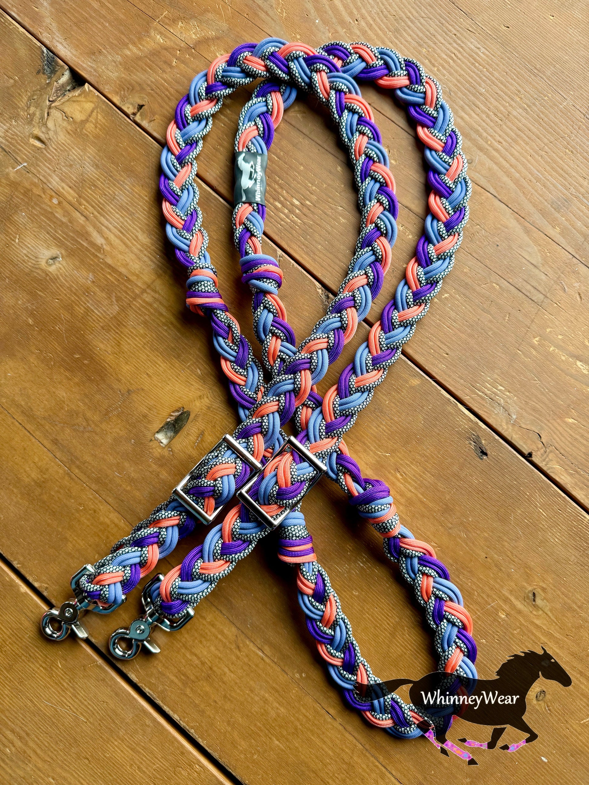8ft Purple & Coral Braided Reins