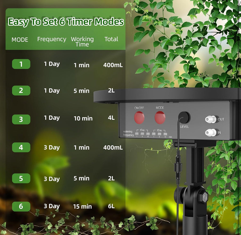 Solar Drip Irrigation System Kit, Automatic Watering System with 6 Timer Modes With 15 Heads