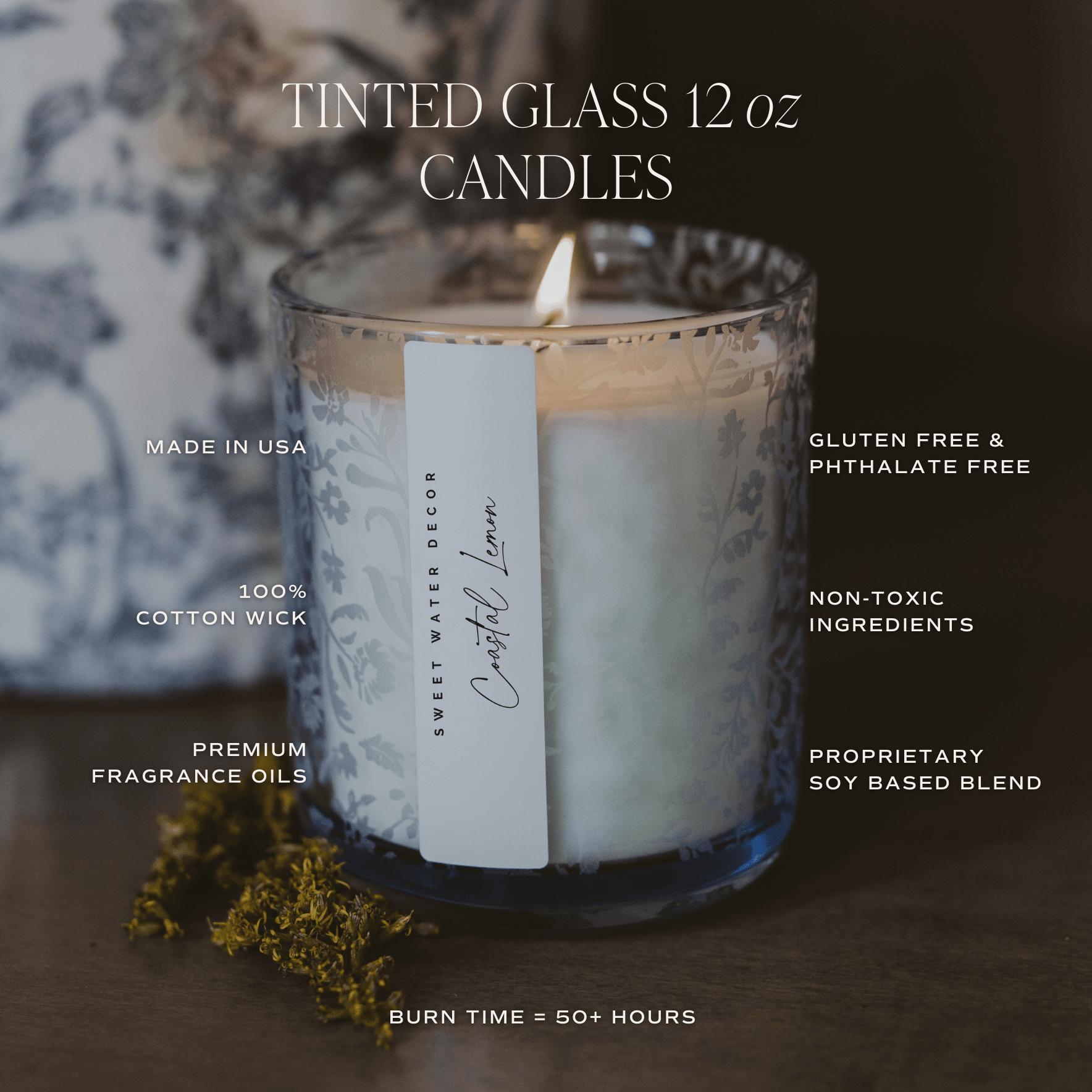 Coastal Lemon Soy Candle - Blue Tinted Glass Jar - 12 oz