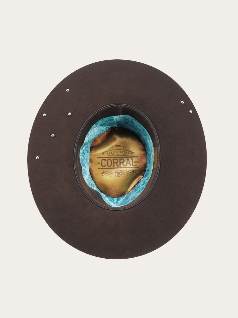 H0013 - DARK BROWN COWGIRL HAT WITH FABRIC HATBAND WITH CONCHOS