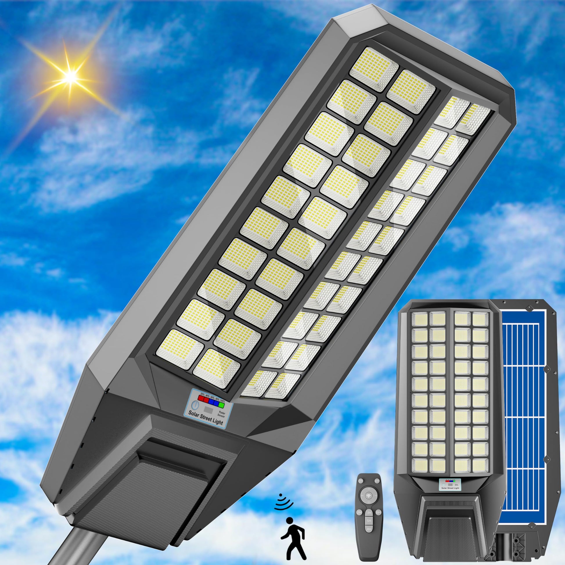 6500W Solar Street Light 7000K 800000LM Auto On/Off Dusk to Dawn IP67 Waterproof Motion Sensor