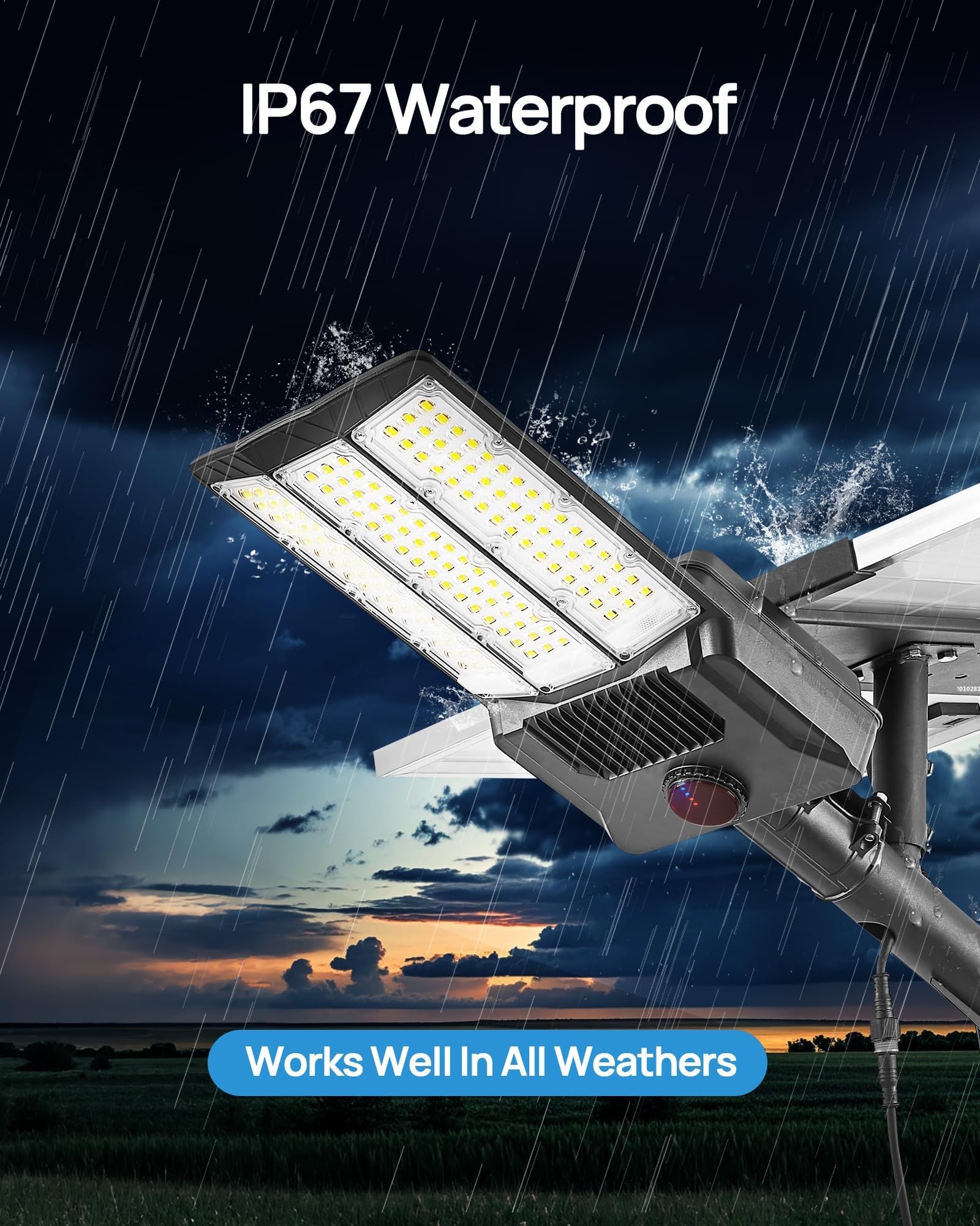 9500W Aluminum Solar Street Lights Outdoor, 500000LM High Powered Commercial Parking Lot Lights 6500K Dusk to Dawn with Remote