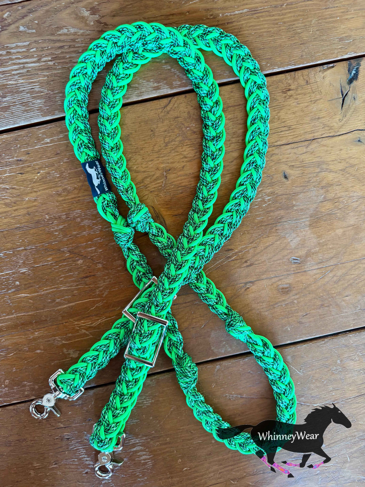 8ft Lime Green & Black Braided Reins