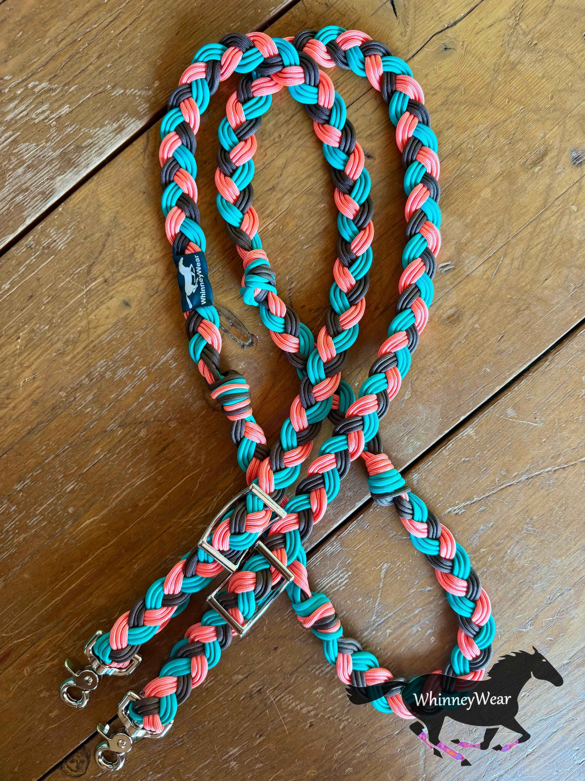 8ft Coral & Aqua Braided Reins