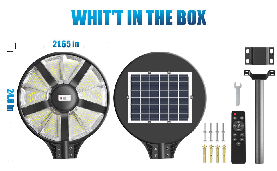 6000W Solar Street Light Outdoor Waterproof -Radar & Motion Sensing, Remote Control with 360° Wide Angle Lighting
