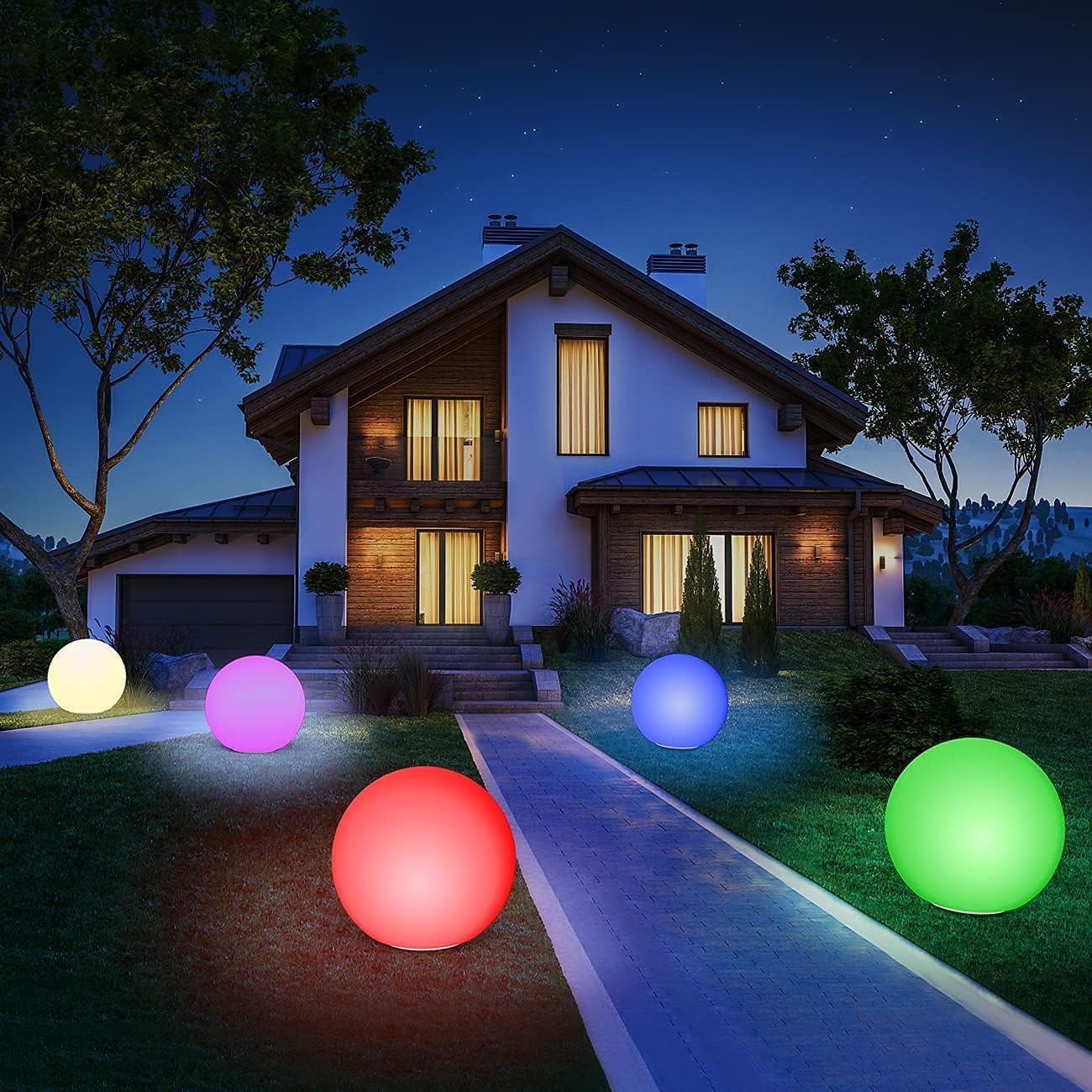 12-Inch LED Ball Light, Solar Rechargeable Globe Light Color Changing Solar Globe Lamp