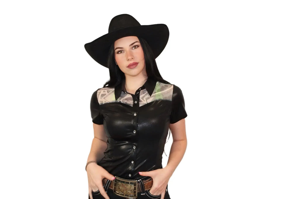 Girls Entry Fees Mesh Yoke Pearl Snap Jackpot Shirt