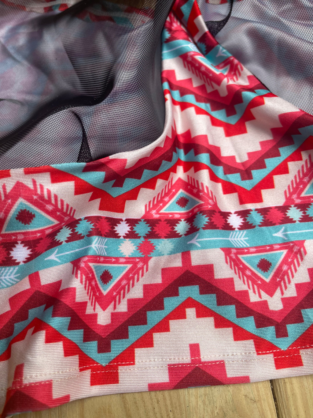 Aztec Print Lycra Fly Mask for Horses – Breathable Pullover Design