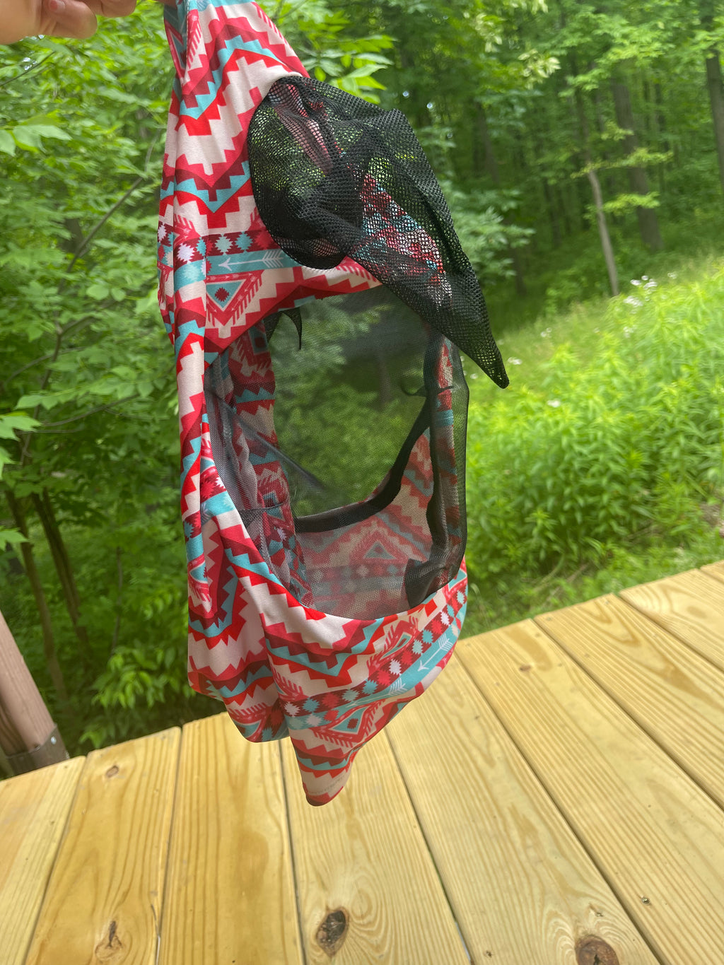 Aztec Print Lycra Fly Mask for Horses – Breathable Pullover Design
