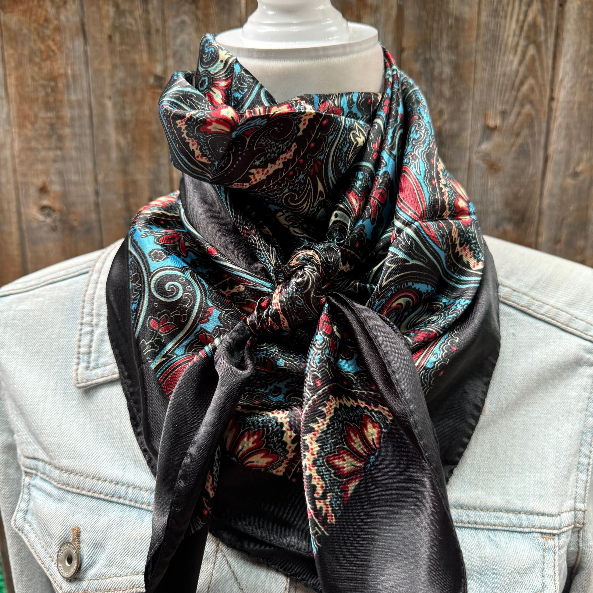35X35" Black Floral Wild Rag / Scarf WR1023