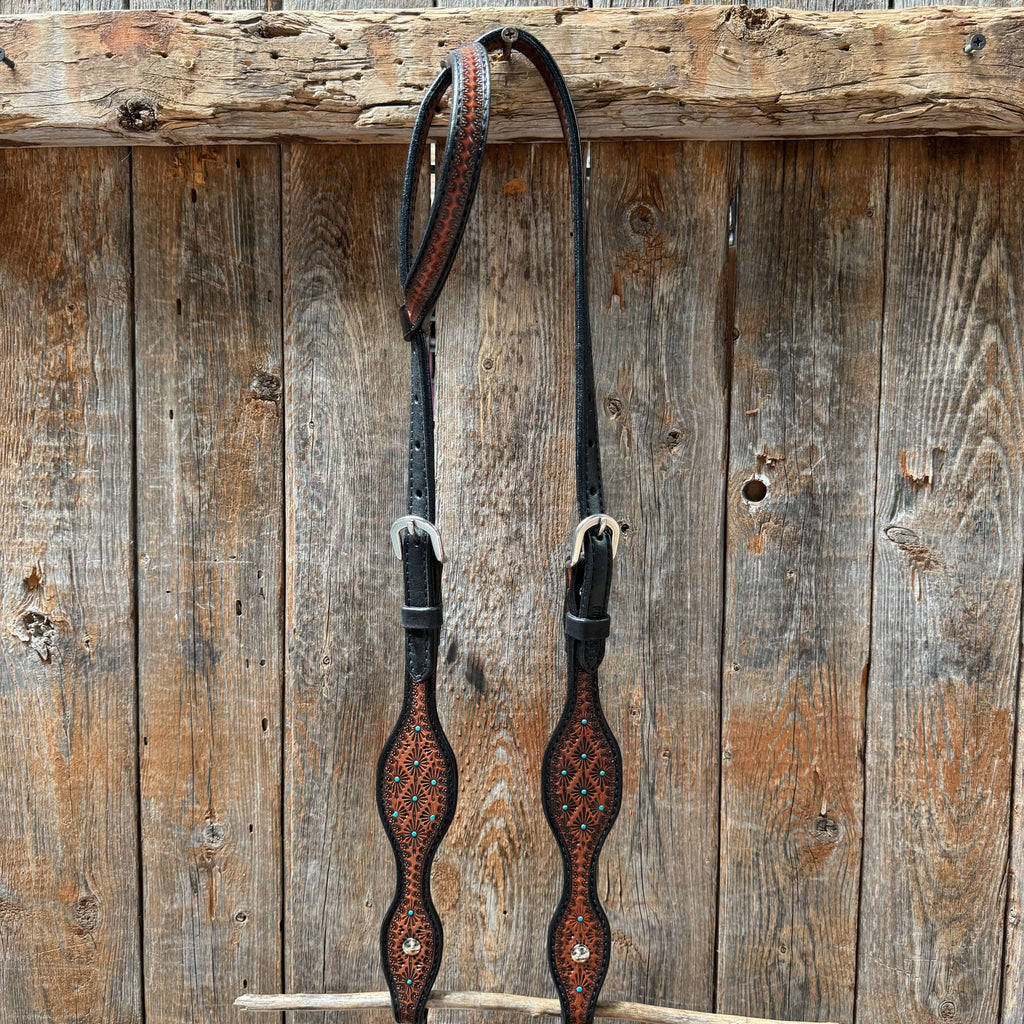 Teal Diamond Scalloped One Ear Headstall / Bridle #24375