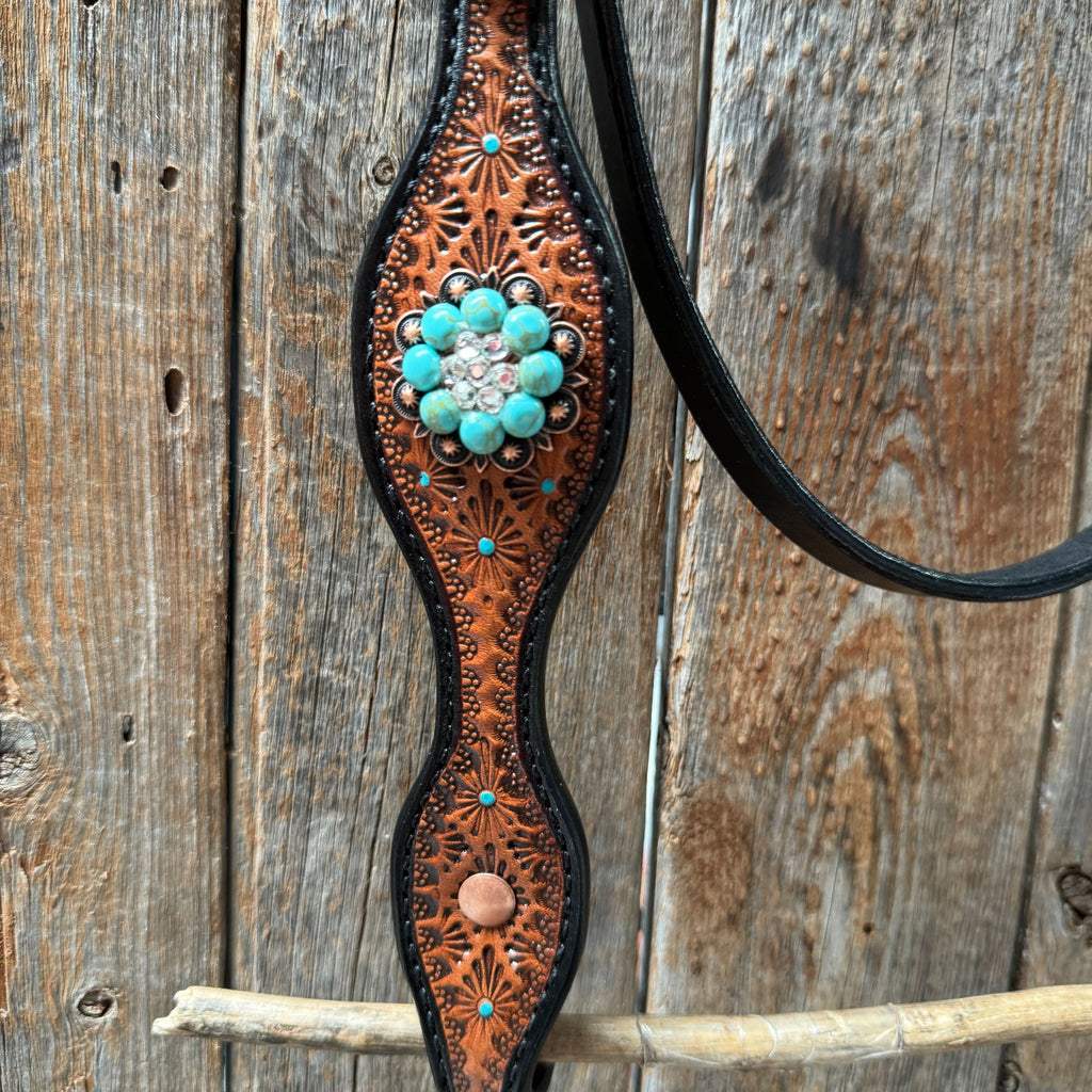 Teal Diamond Turquoise and Clear Browband / One Ear - Breastcollar Tack Set #BBBC644