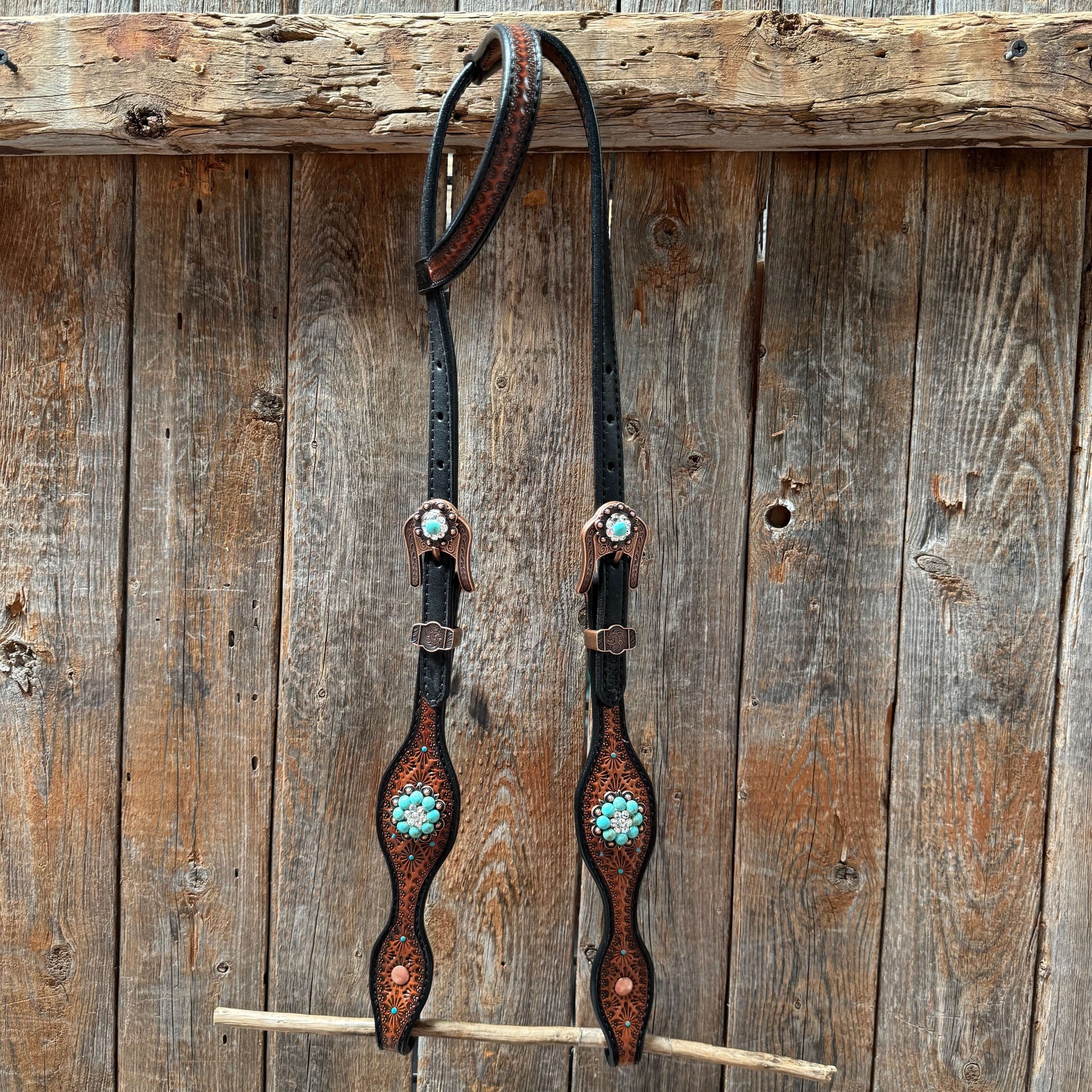 Teal Diamond Turquoise and Clear Browband / One Ear - Breastcollar Tack Set #BBBC644