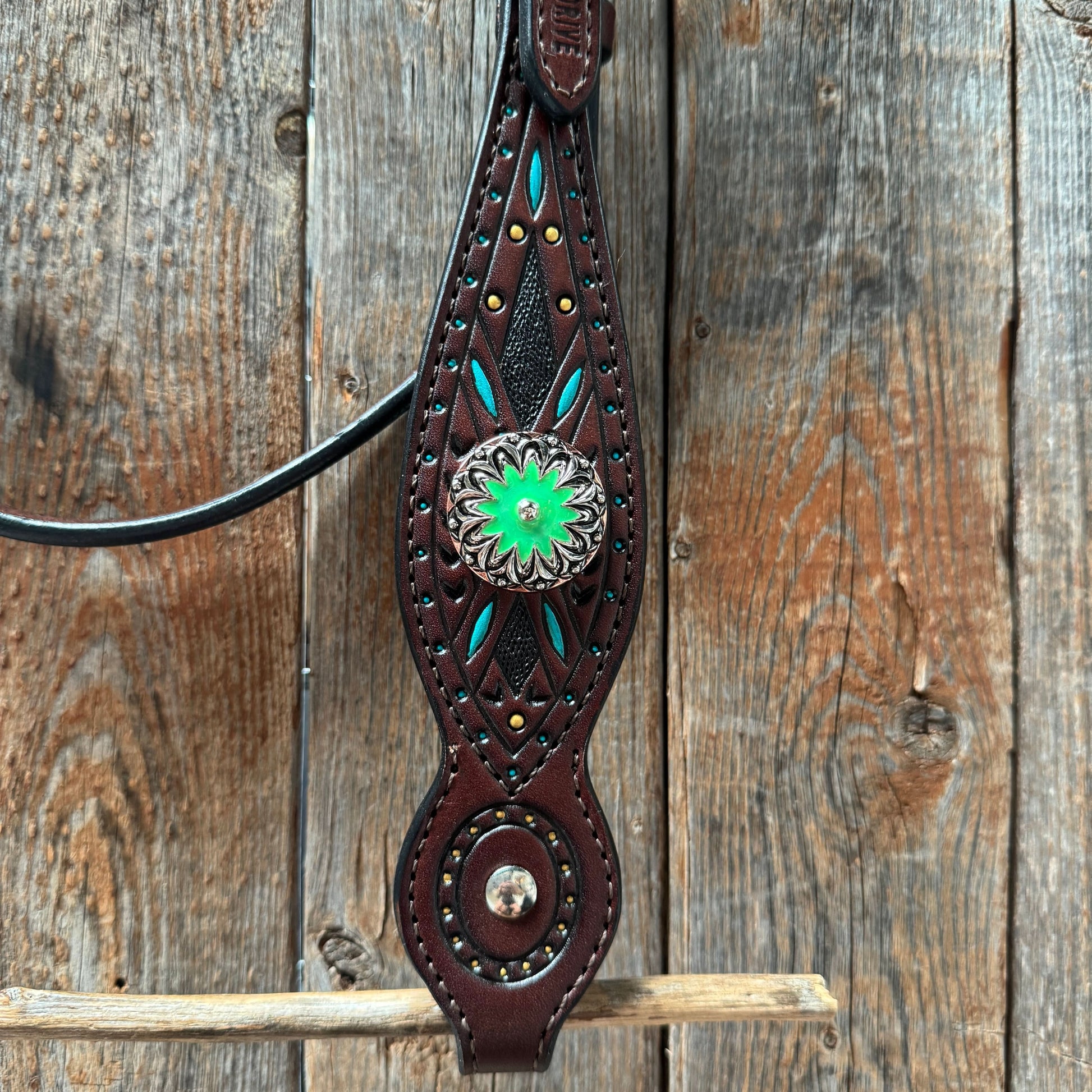 Dark Oil Hand Painted Antique Silver Turquoise Browband/One Ear and  Breastcollar Tack Set #BBBC555