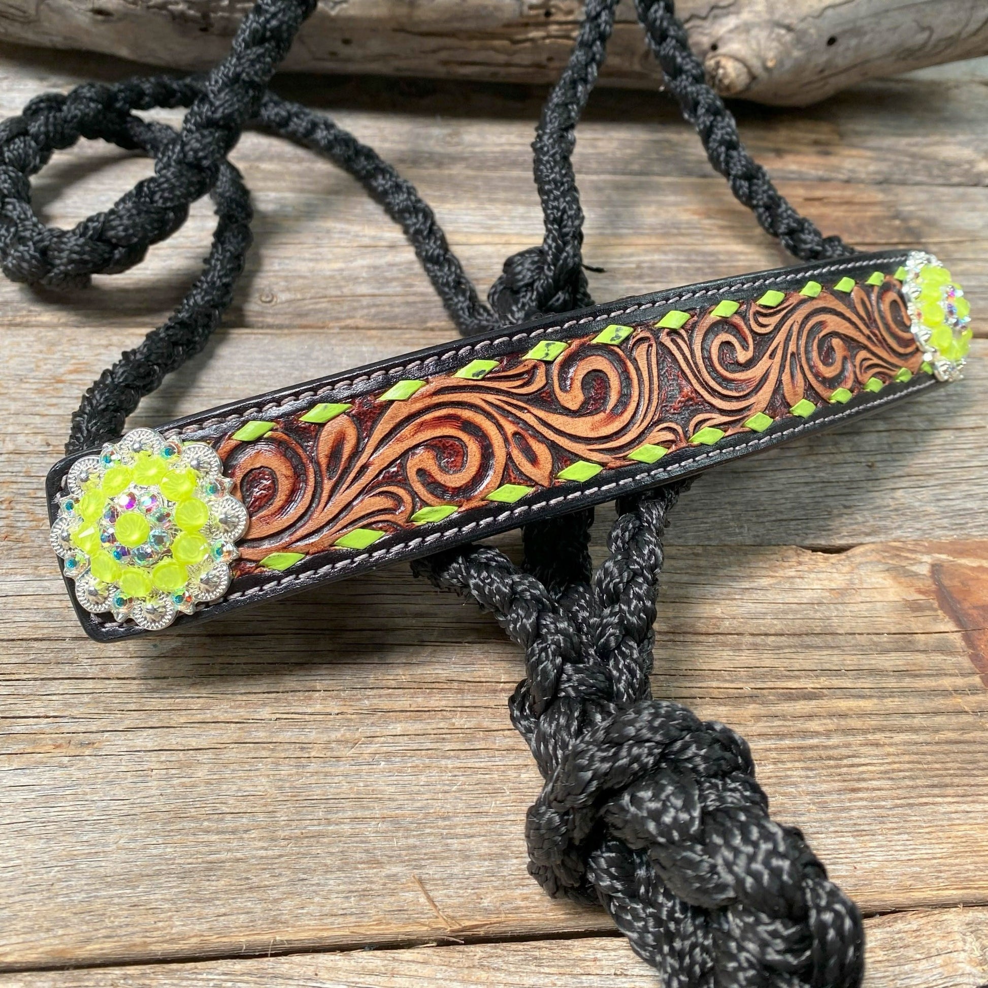 Black Mule Tape Halter - Yellow and Green #MT219