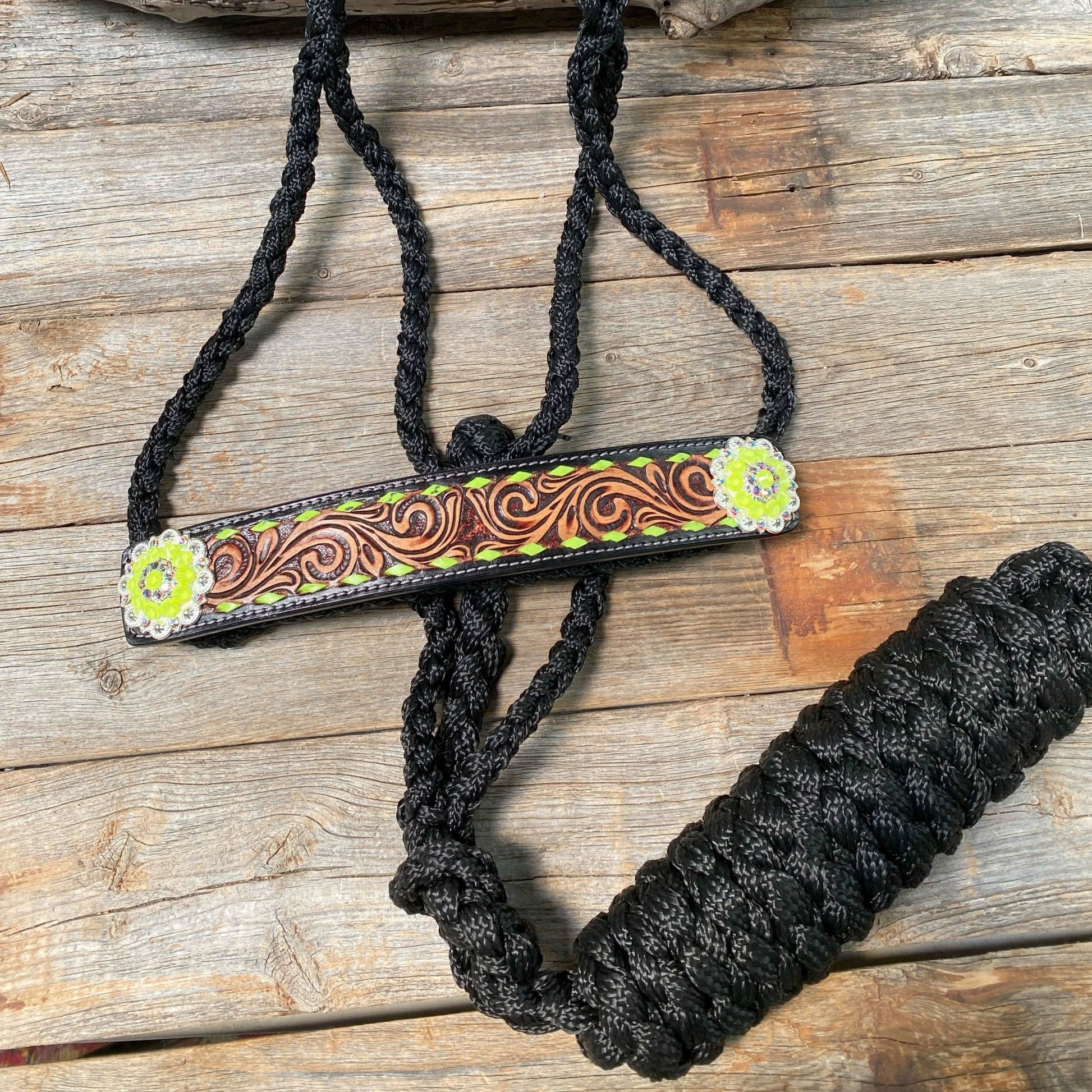 Black Mule Tape Halter - Yellow and Green #MT219