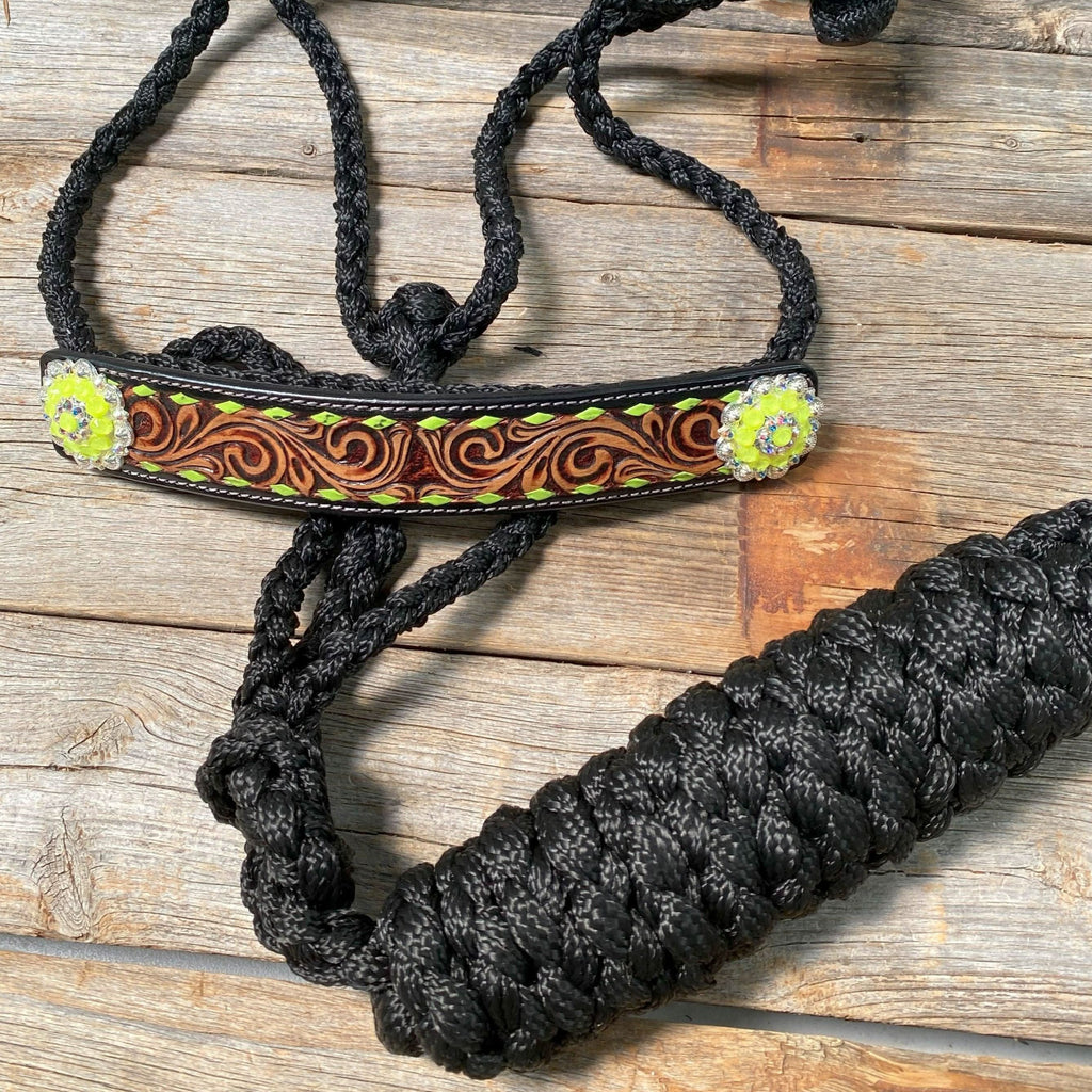 Black Mule Tape Halter - Yellow and Green #MT219