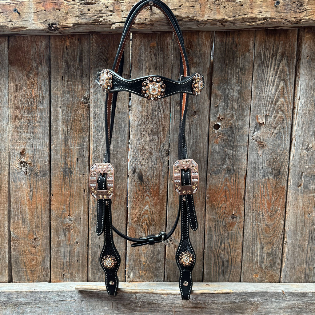 Draft Black Basketweave Champagne and Clear Browband #BB132D