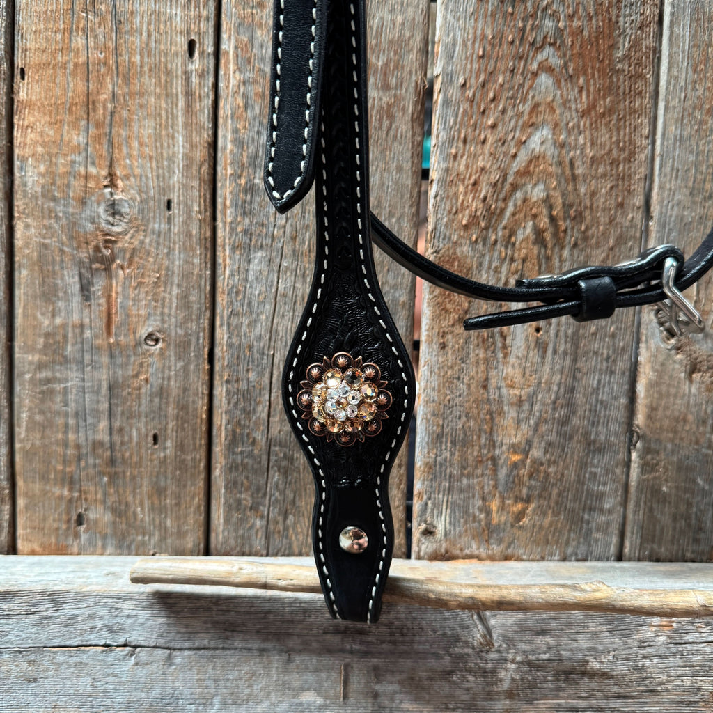 Draft Black Basketweave Champagne and Clear Browband #BB132D