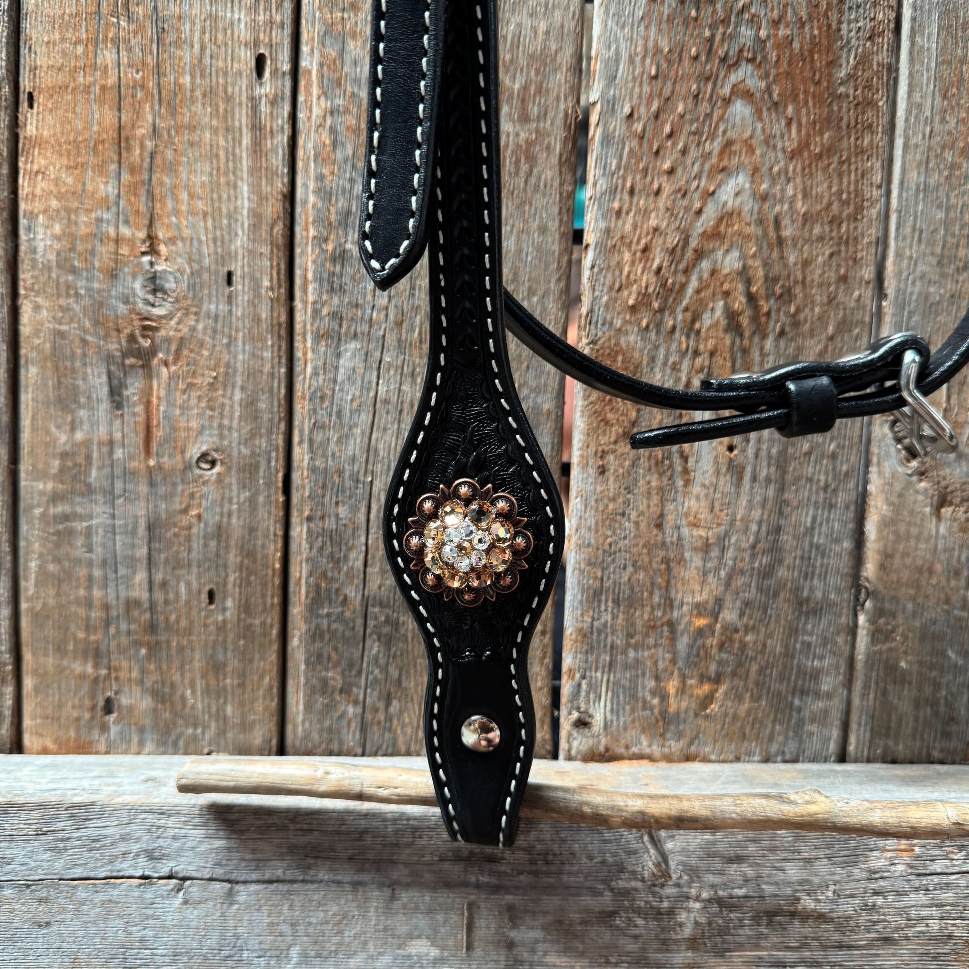 Draft Black Basketweave Champagne and Clear Browband #BB132D