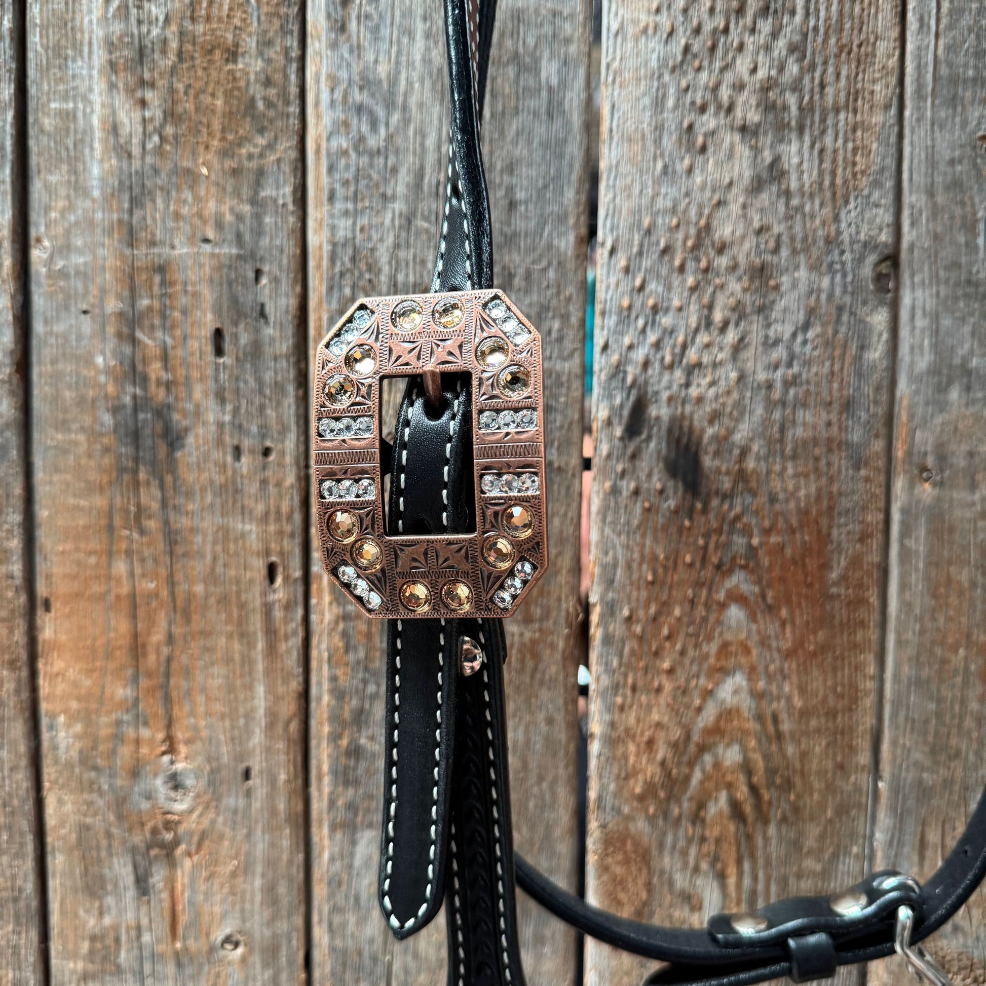 Draft Black Basketweave Champagne and Clear Browband #BB132D