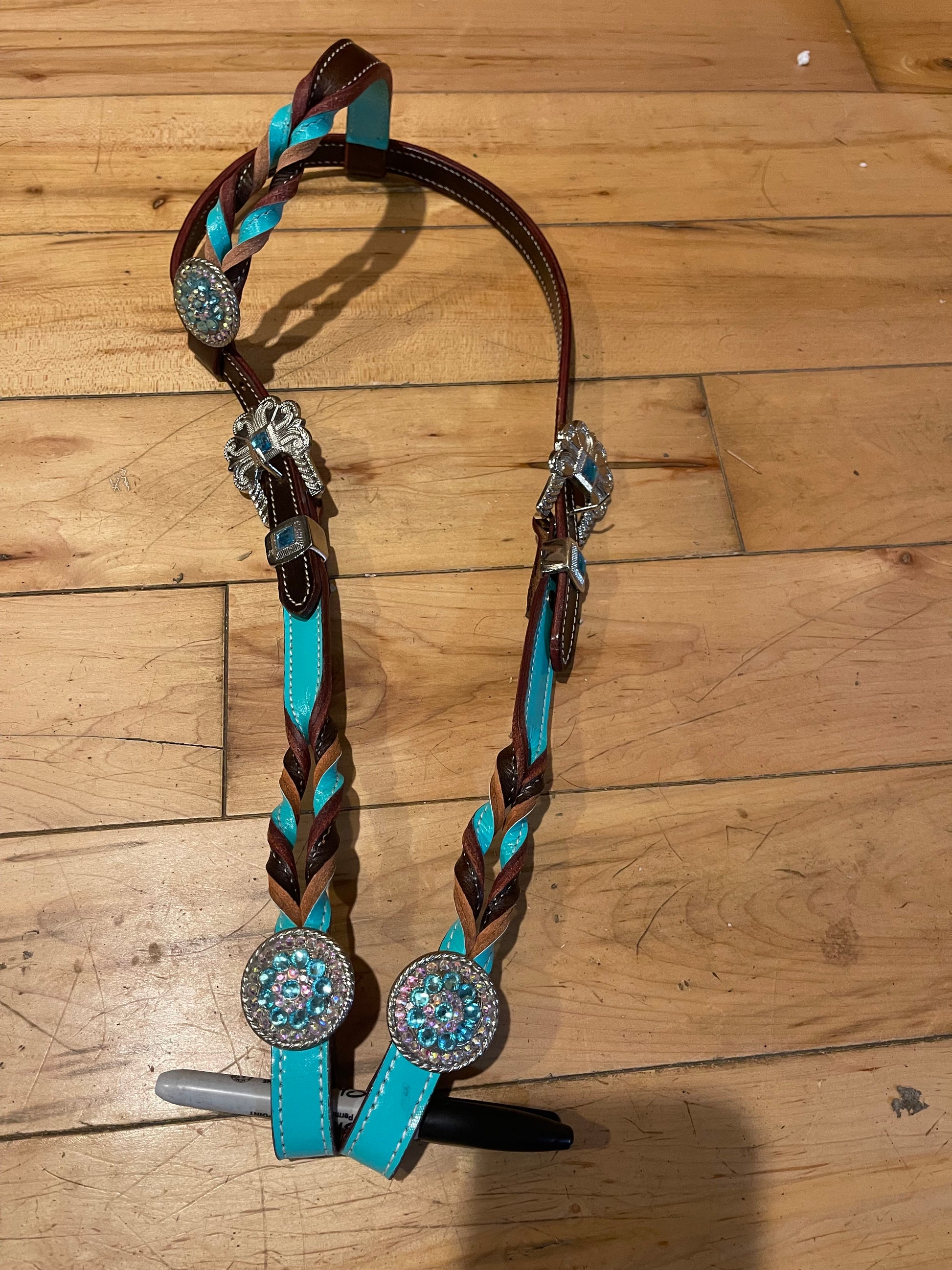 Made to Order Turquoise braided Western Tack set Headstall Breastcollar