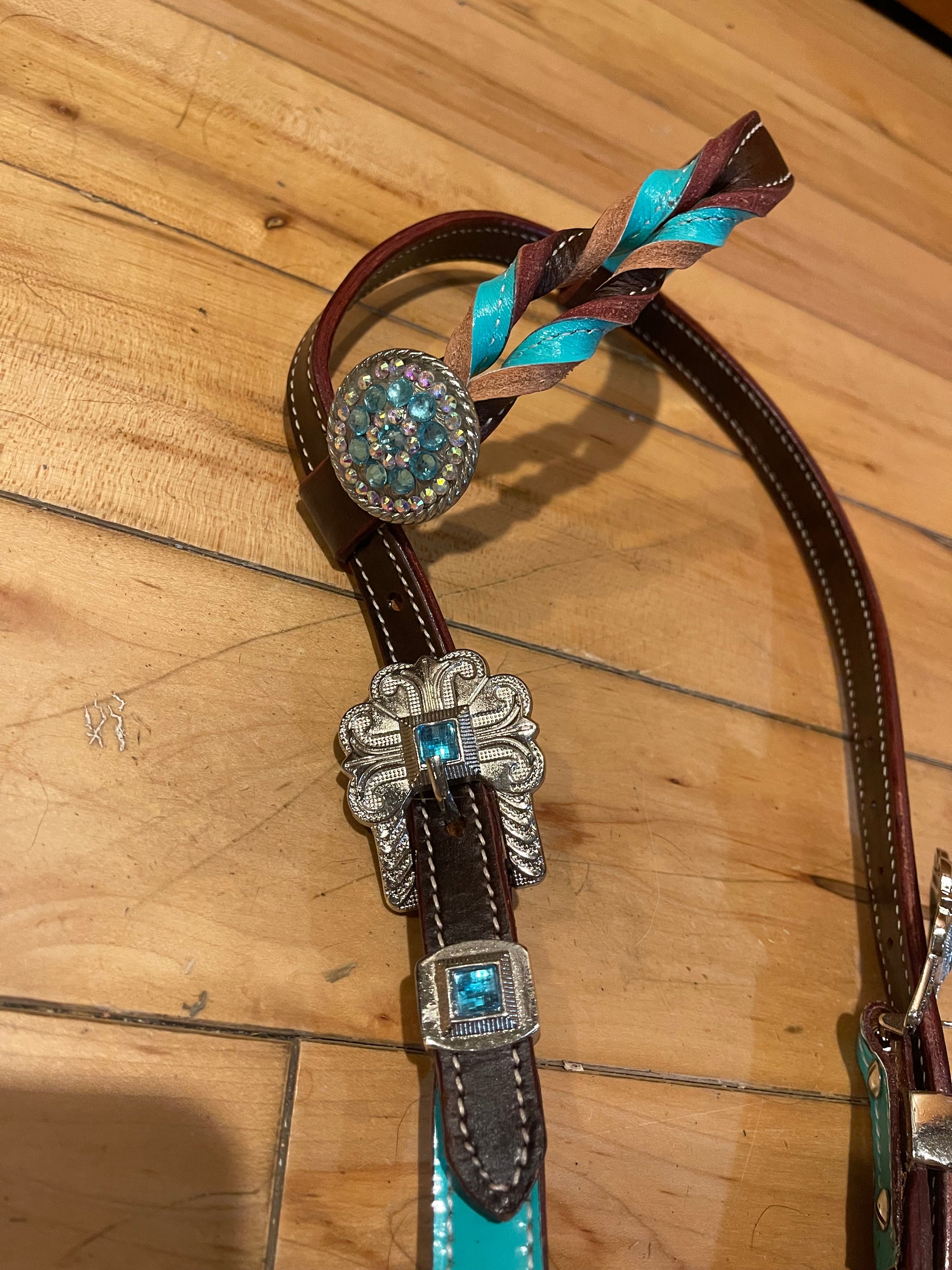 Made to Order Turquoise braided Western Tack set Headstall Breastcollar