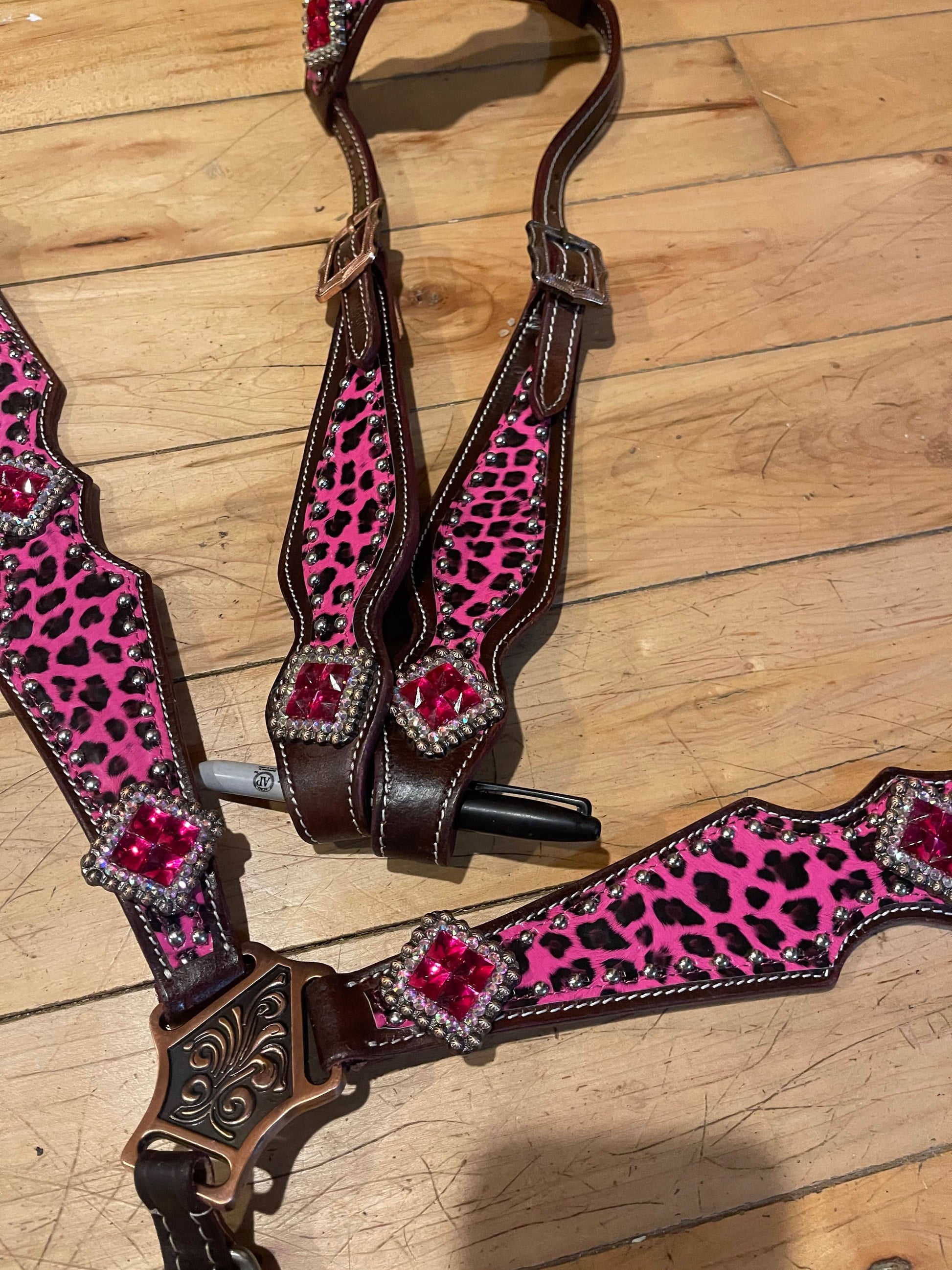 Made to order pink cheetah western tack set