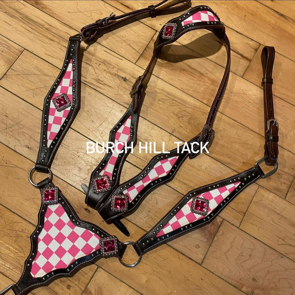 Made to Order Western Tack Set - Pink Checkered, Gladiator (BHT008)