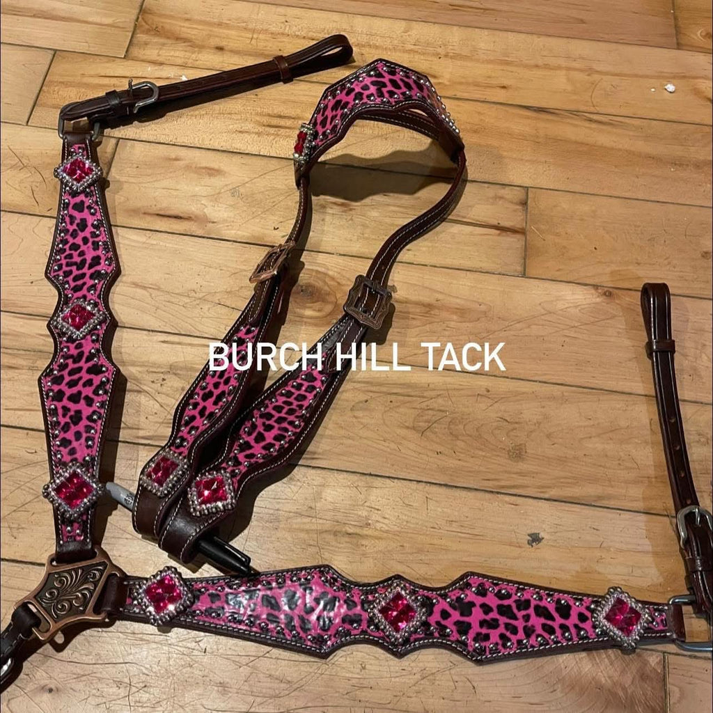 Made to order pink cheetah western tack set