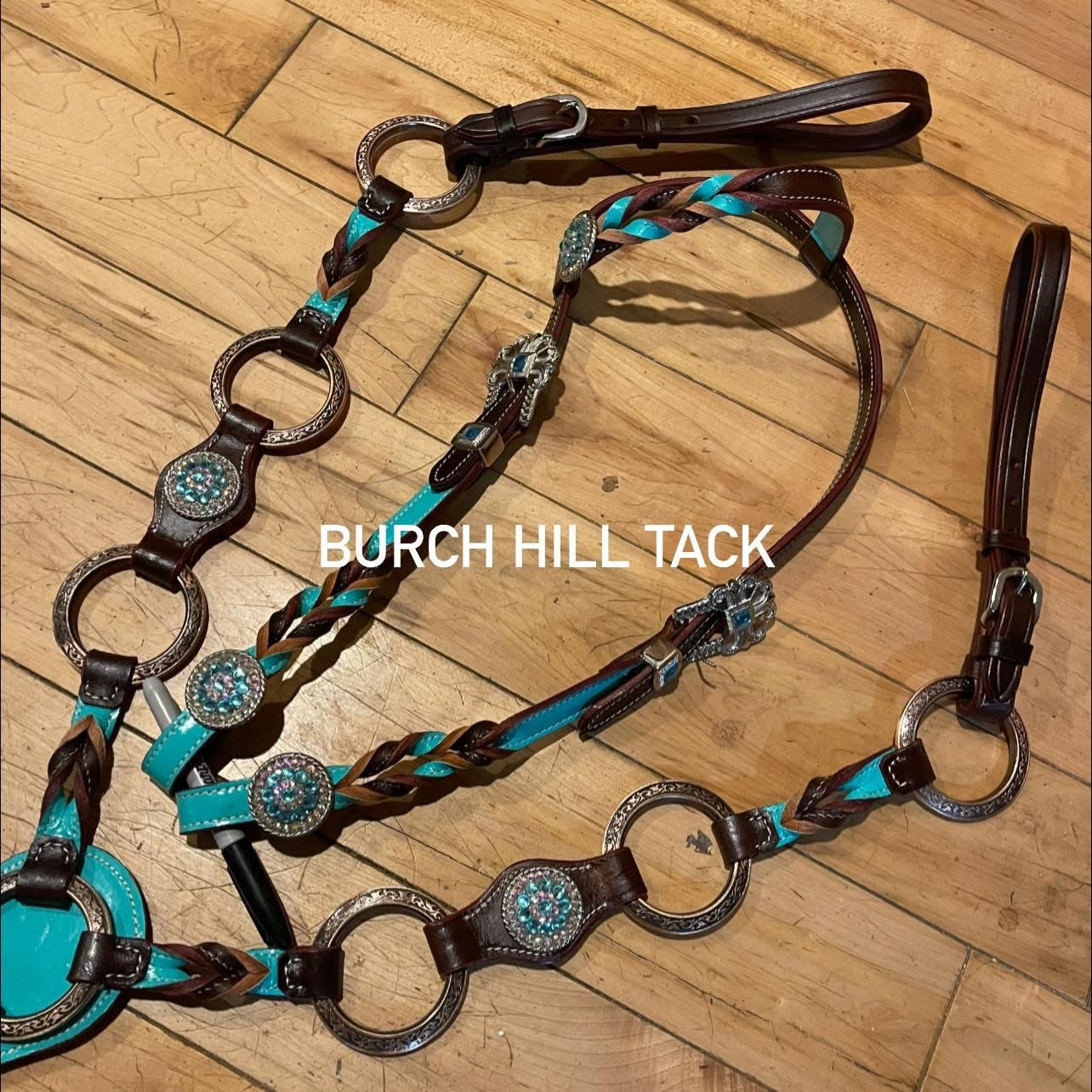 Made to Order Turquoise braided Western Tack set Headstall Breastcollar