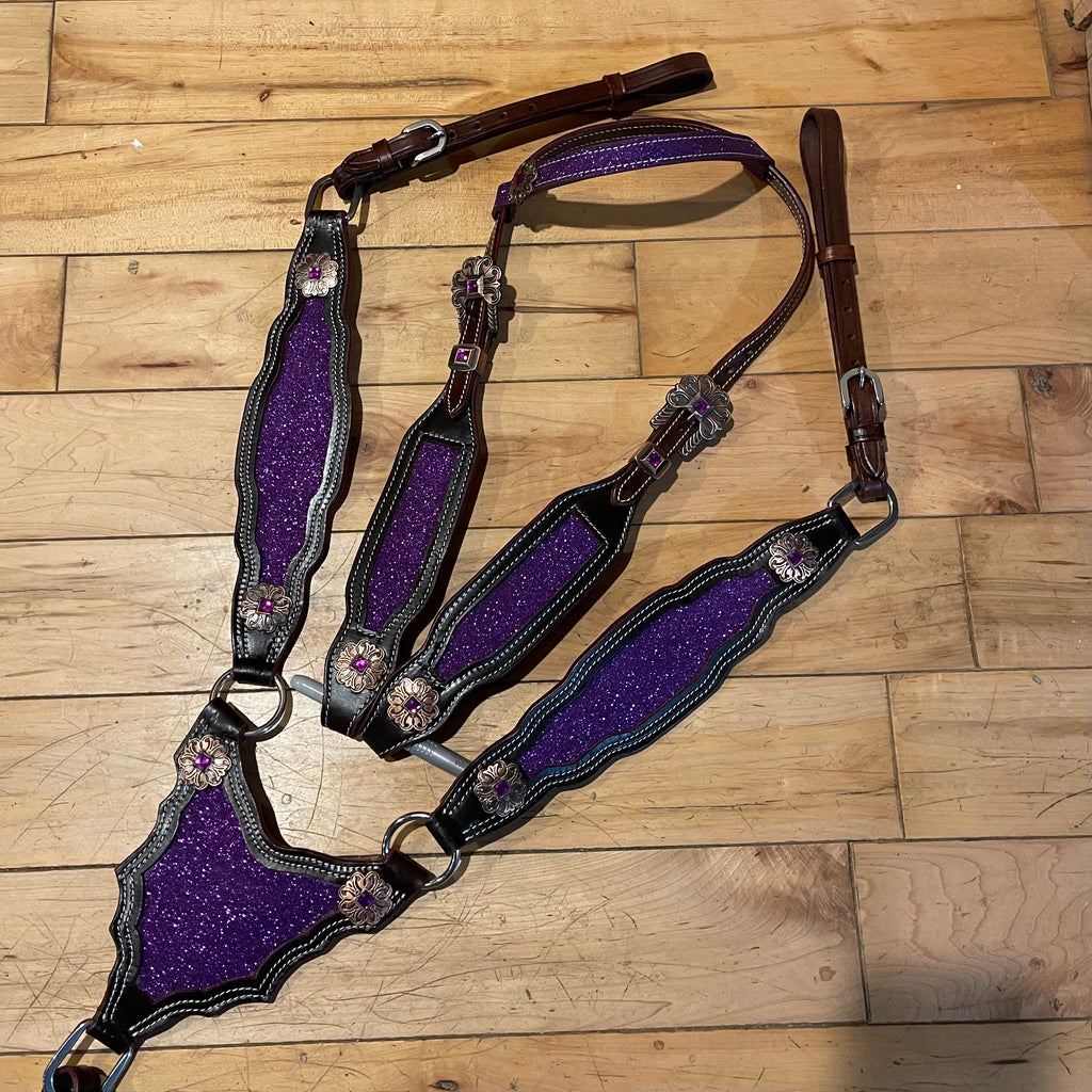 Made To Order Purple dark brown western tack set Headstall breast collar