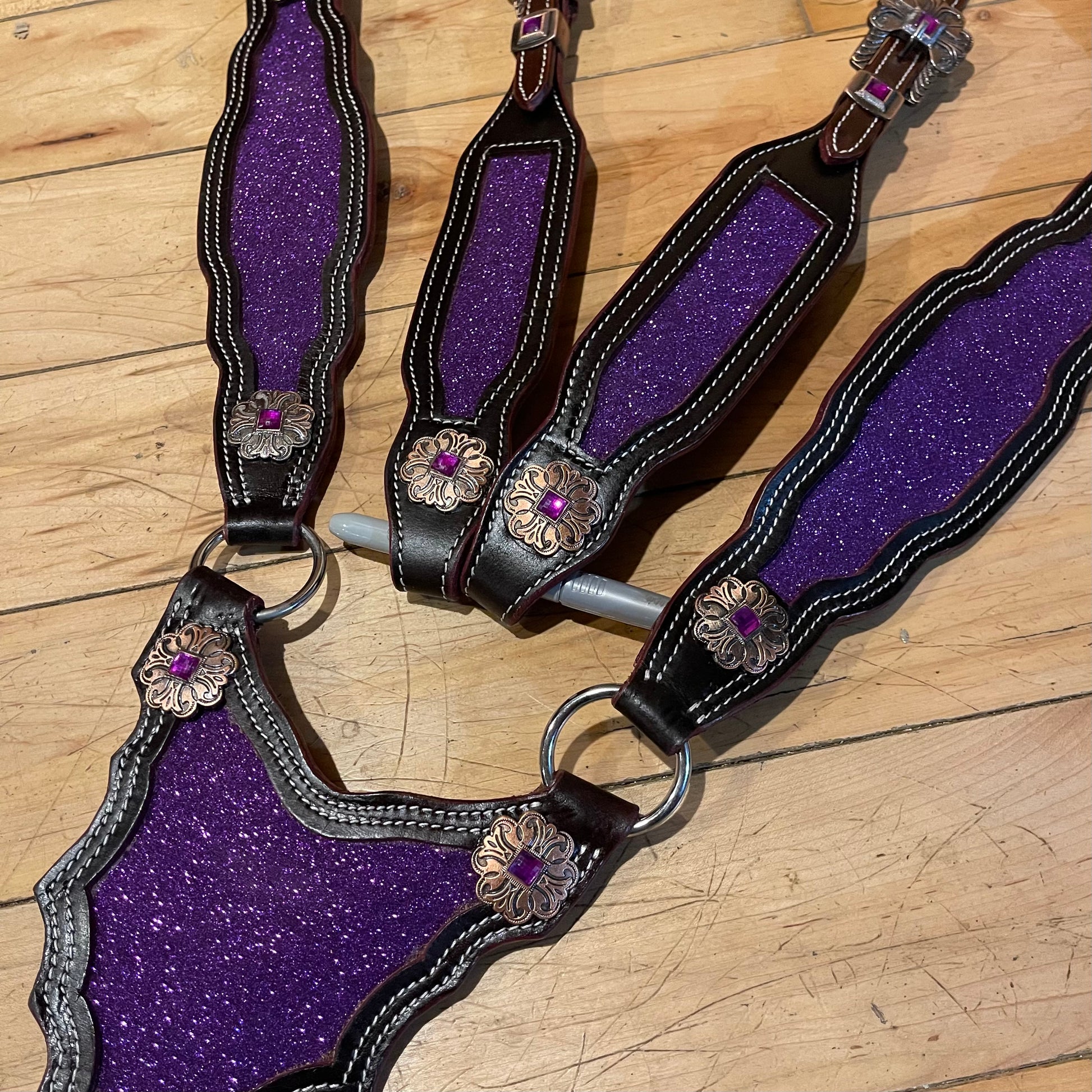 Made To Order Purple dark brown western tack set Headstall breast collar