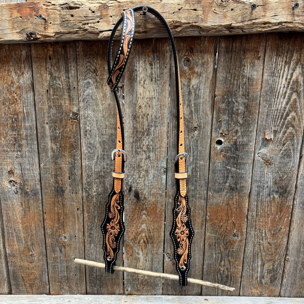 Two Tone Floral One Ear Headstall / Bridle #24385