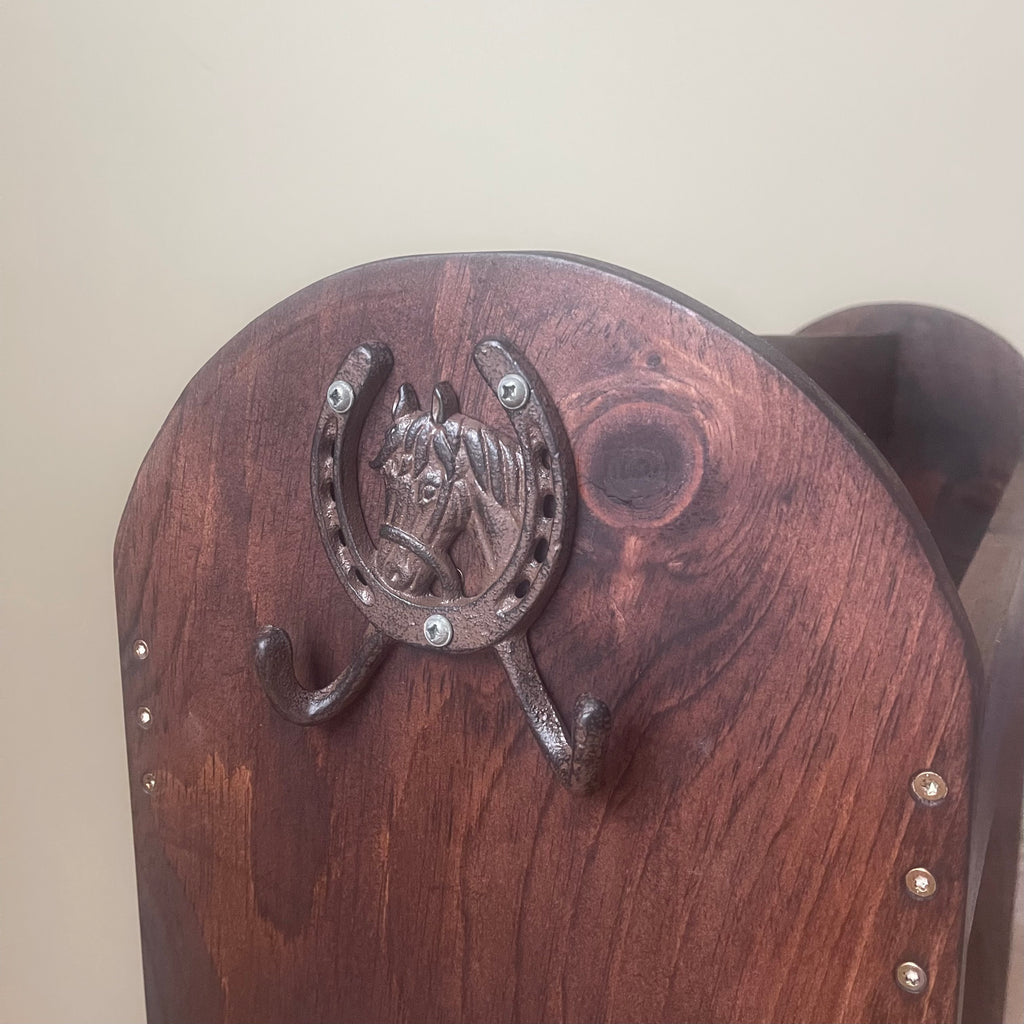 Handcrafted Wooden Saddle Stand | Premium Solid Wood Saddle Rack | Elegant Tack Room Storage for Western & English Saddles- mahogany