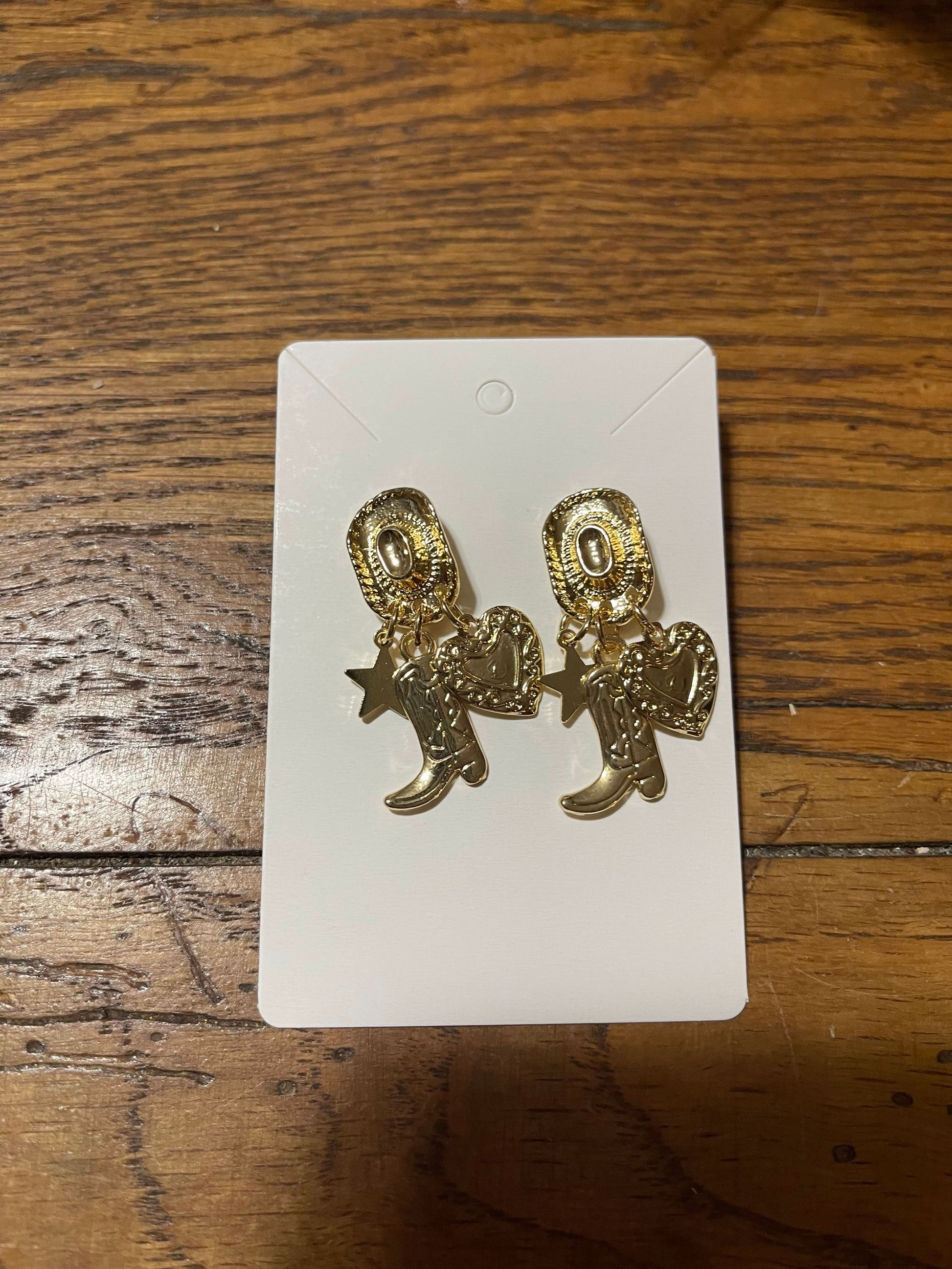 Retro Metal Cowboy Hat Boots Heart woman's earrings
