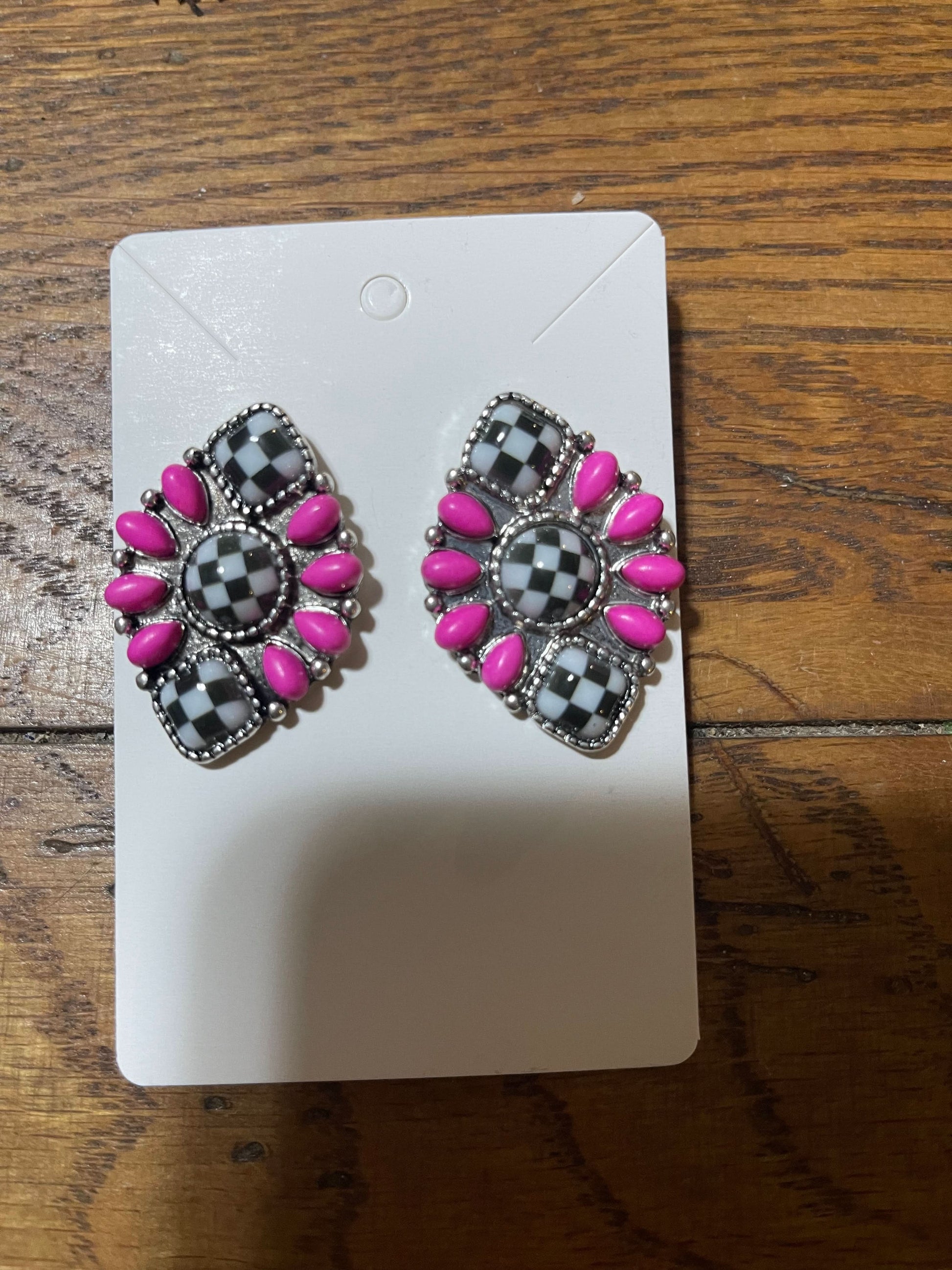 Pink and checker Earrings