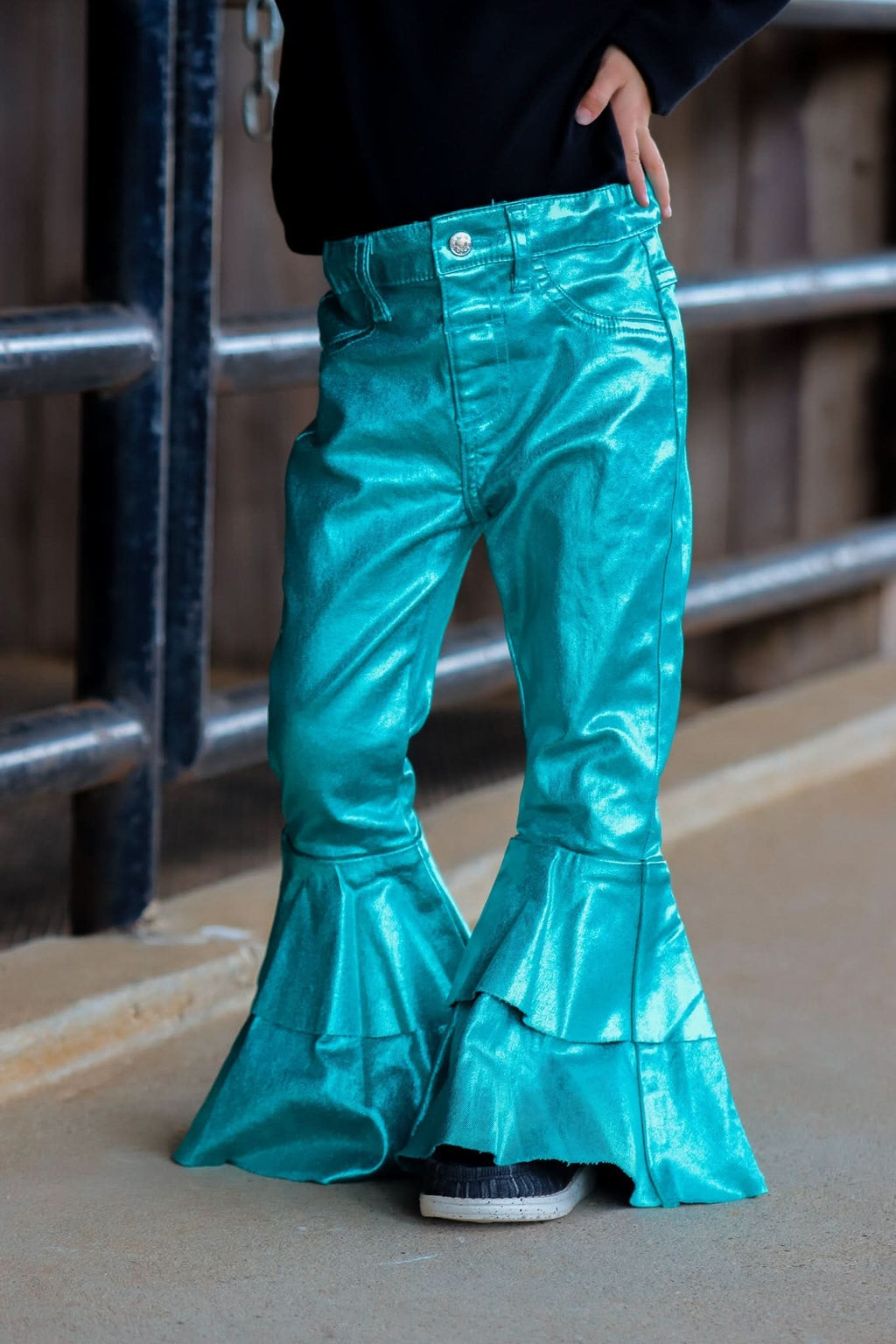 TURQUOISE METALLIC RUFFLE BELLS (INFANT & TODDLER)