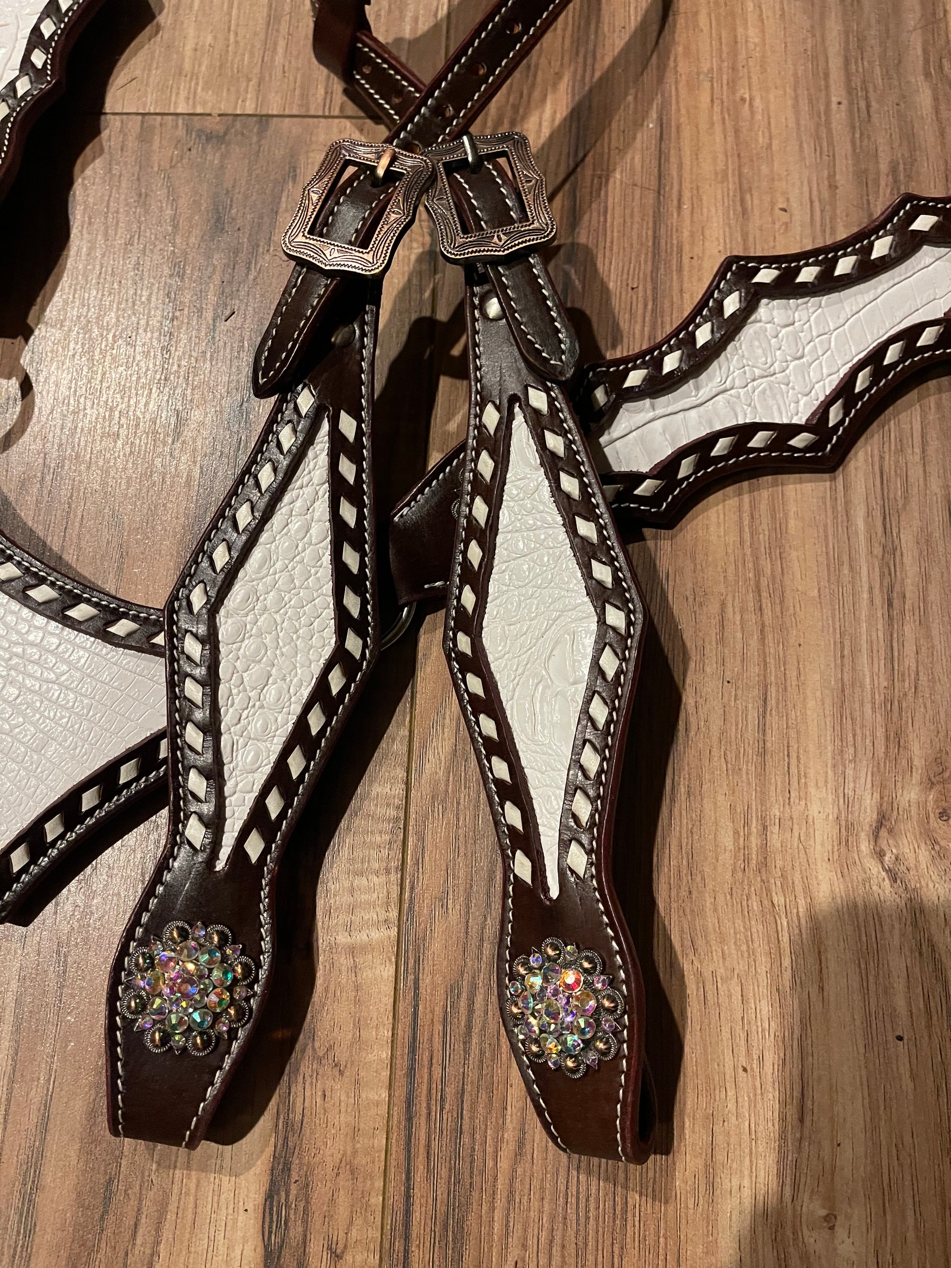 Made To Order White dark brown western tack set Headstall breast collar (BHT066)