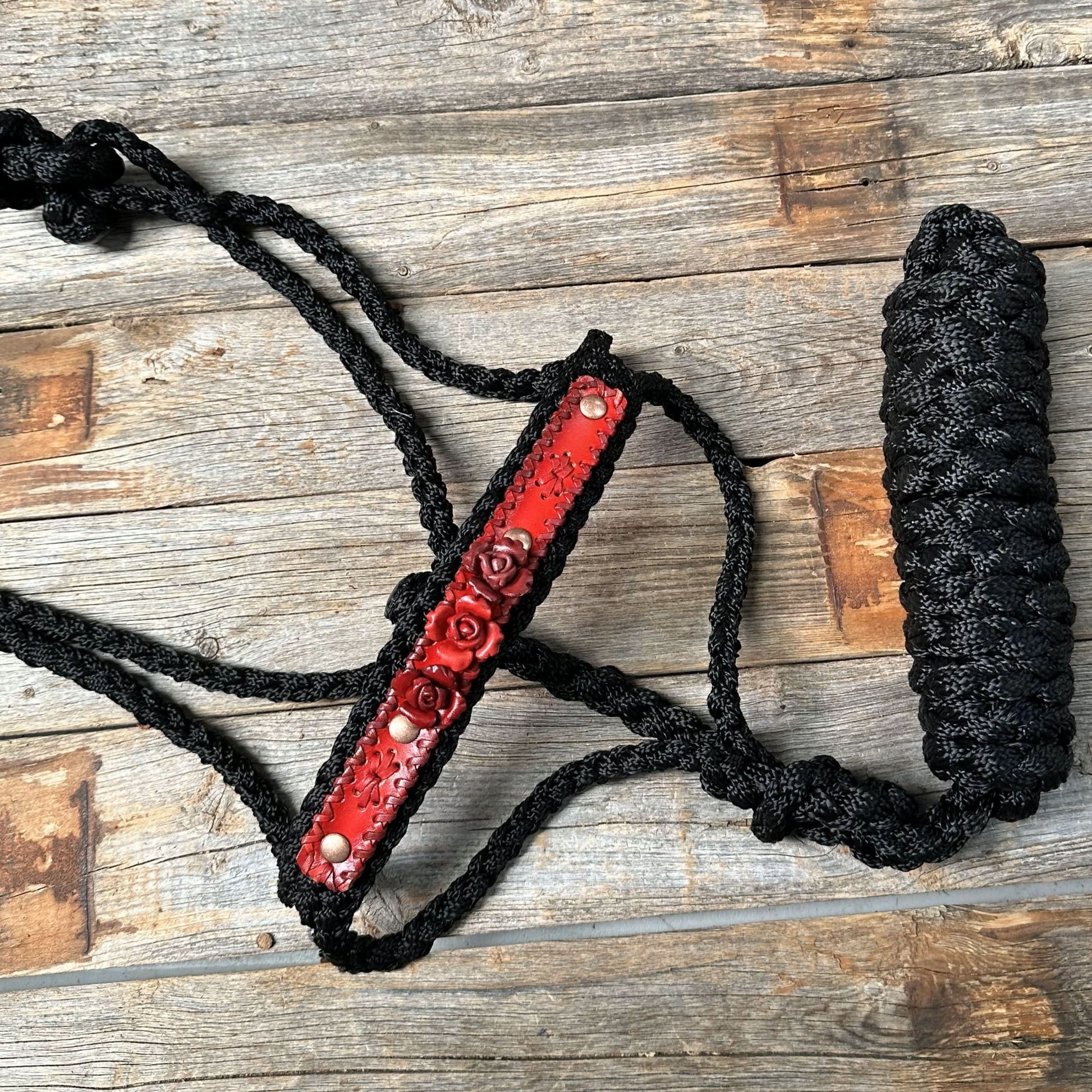 Black Mule Tape Halter - Red Roses #MT221
