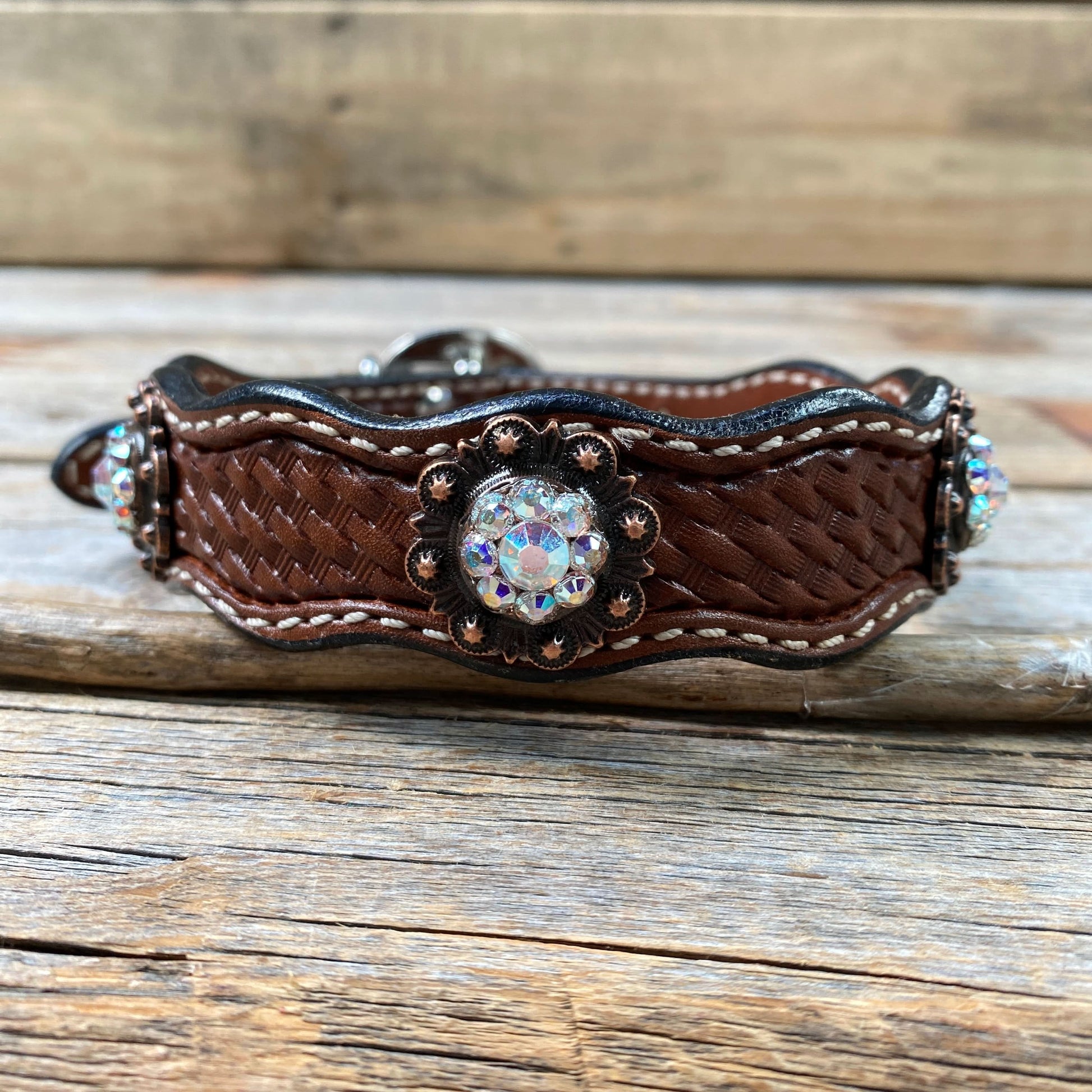 Leather Dog Collar With Copper AB Conchos 10" to 22" -DC33