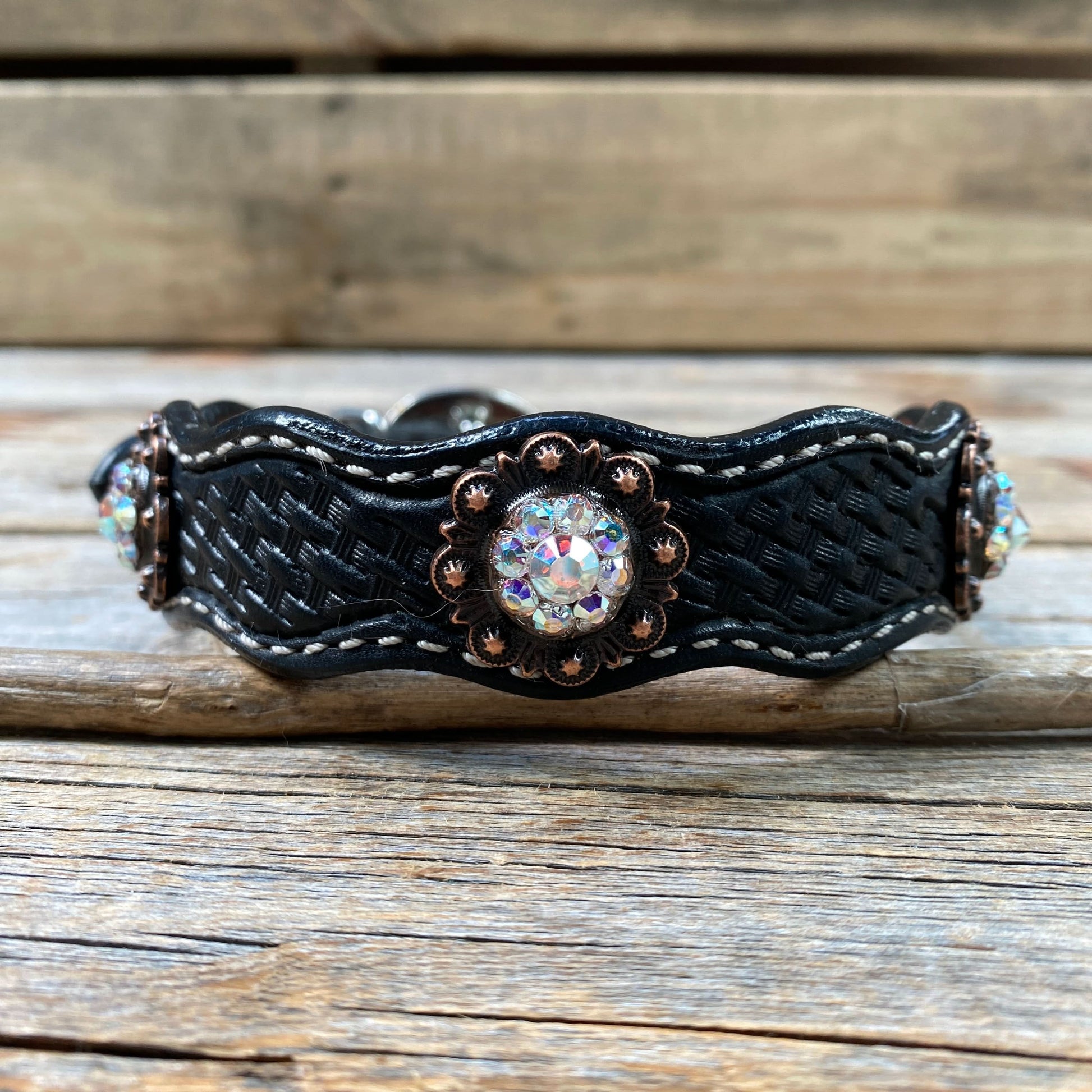 Leather Dog Collar With Copper AB Conchos 10" to 22" -DC33